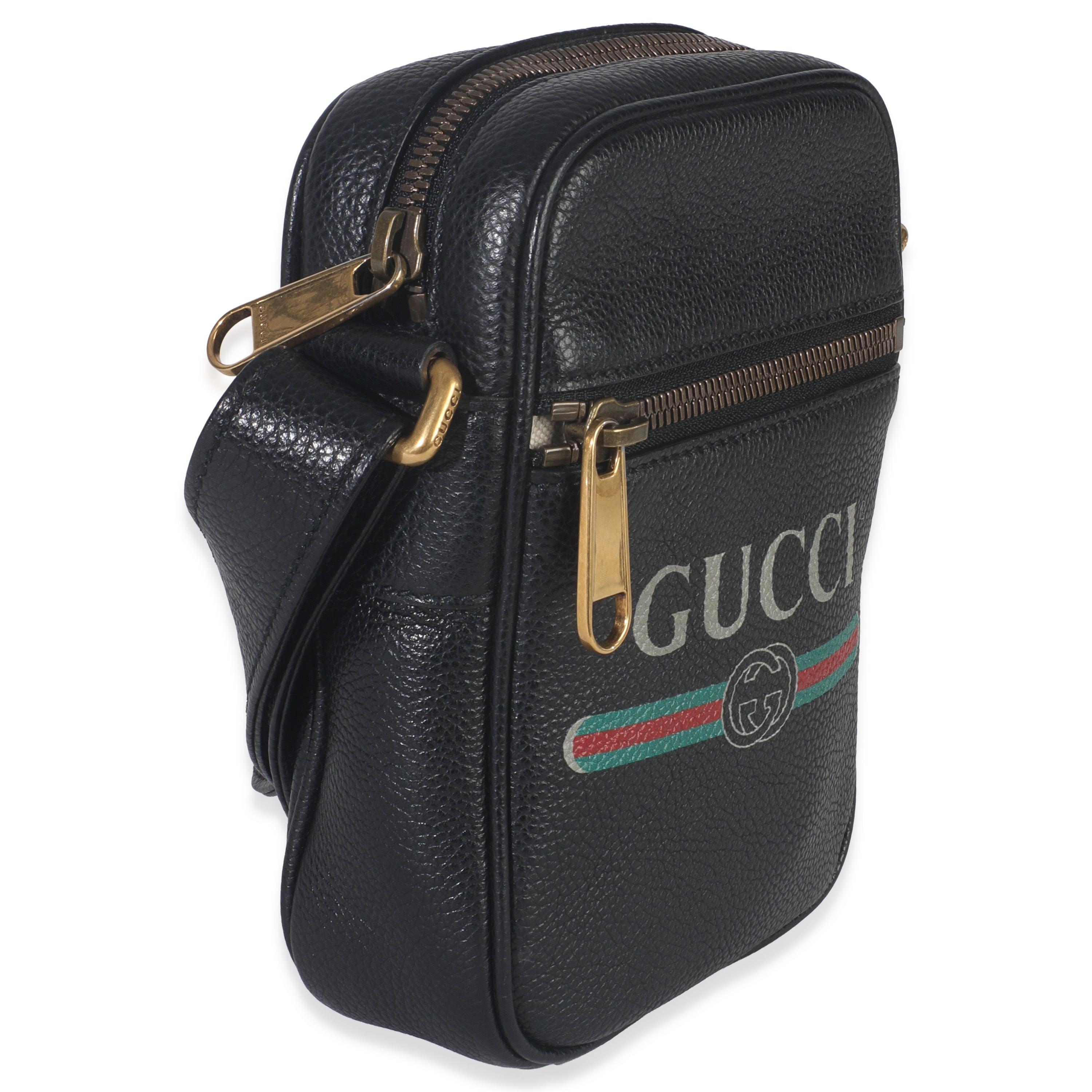 Black Pebbled Calfskin Vintage Logo Messenger Bag