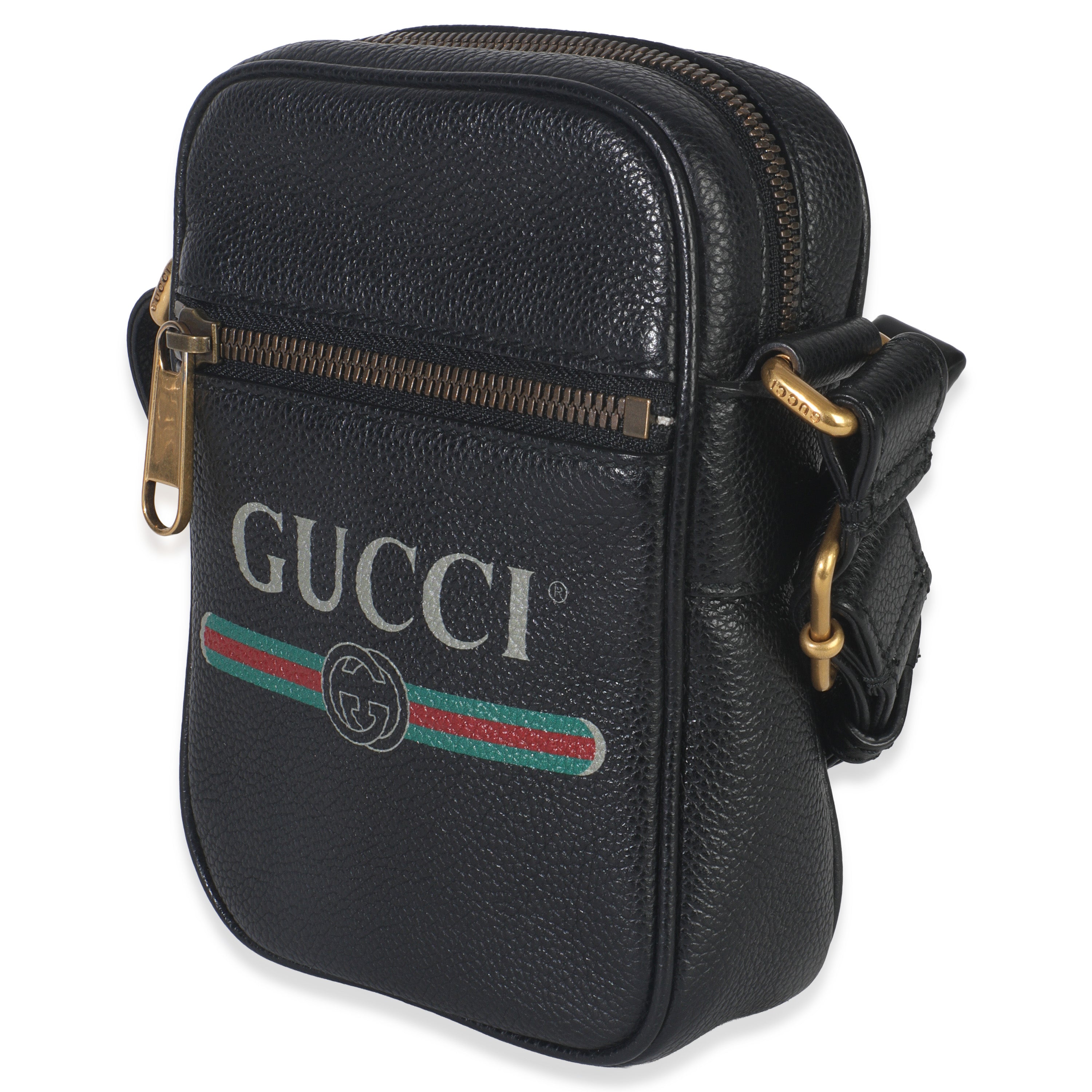Black Pebbled Calfskin Vintage Logo Messenger Bag