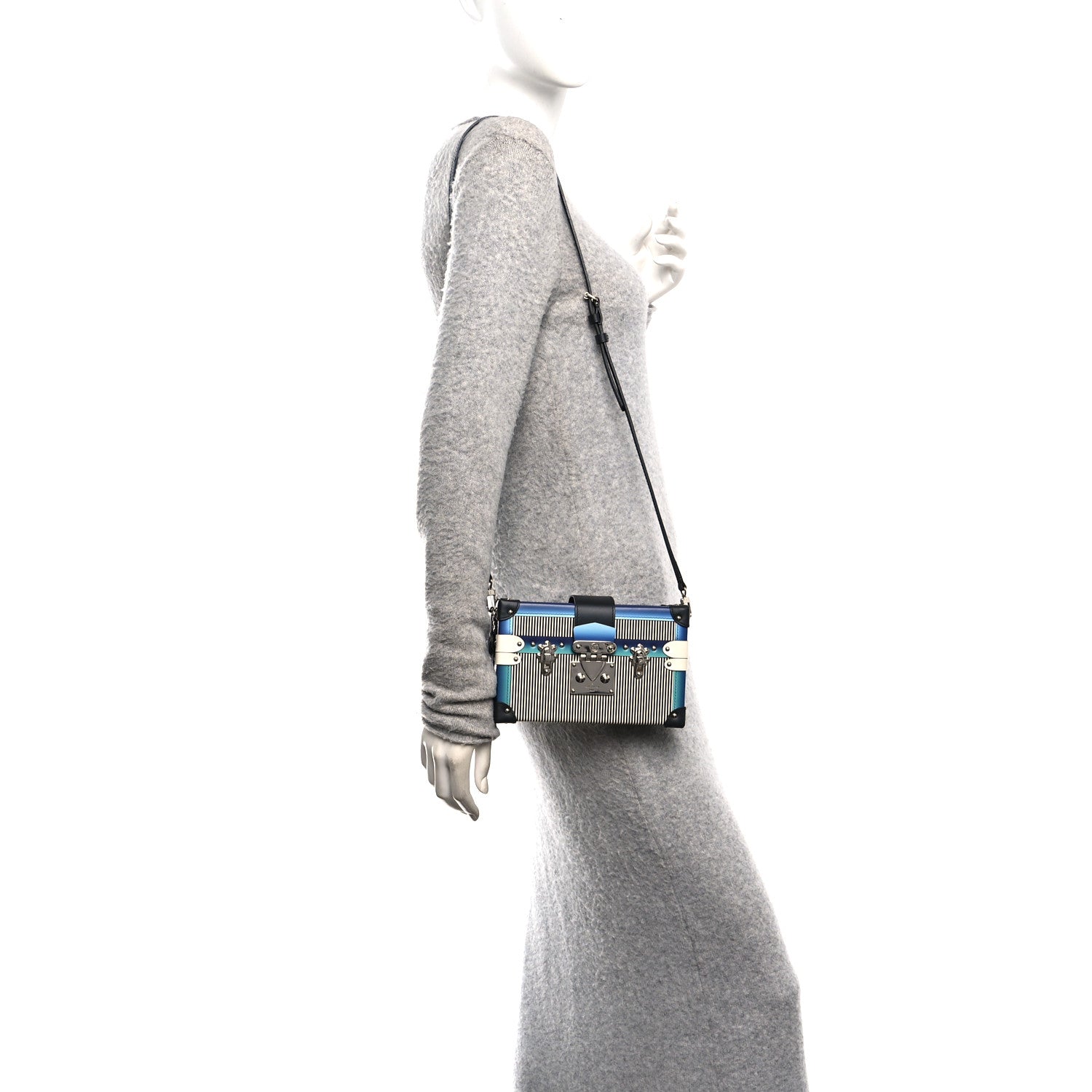 Calfskin Printed Petite Malle Blue