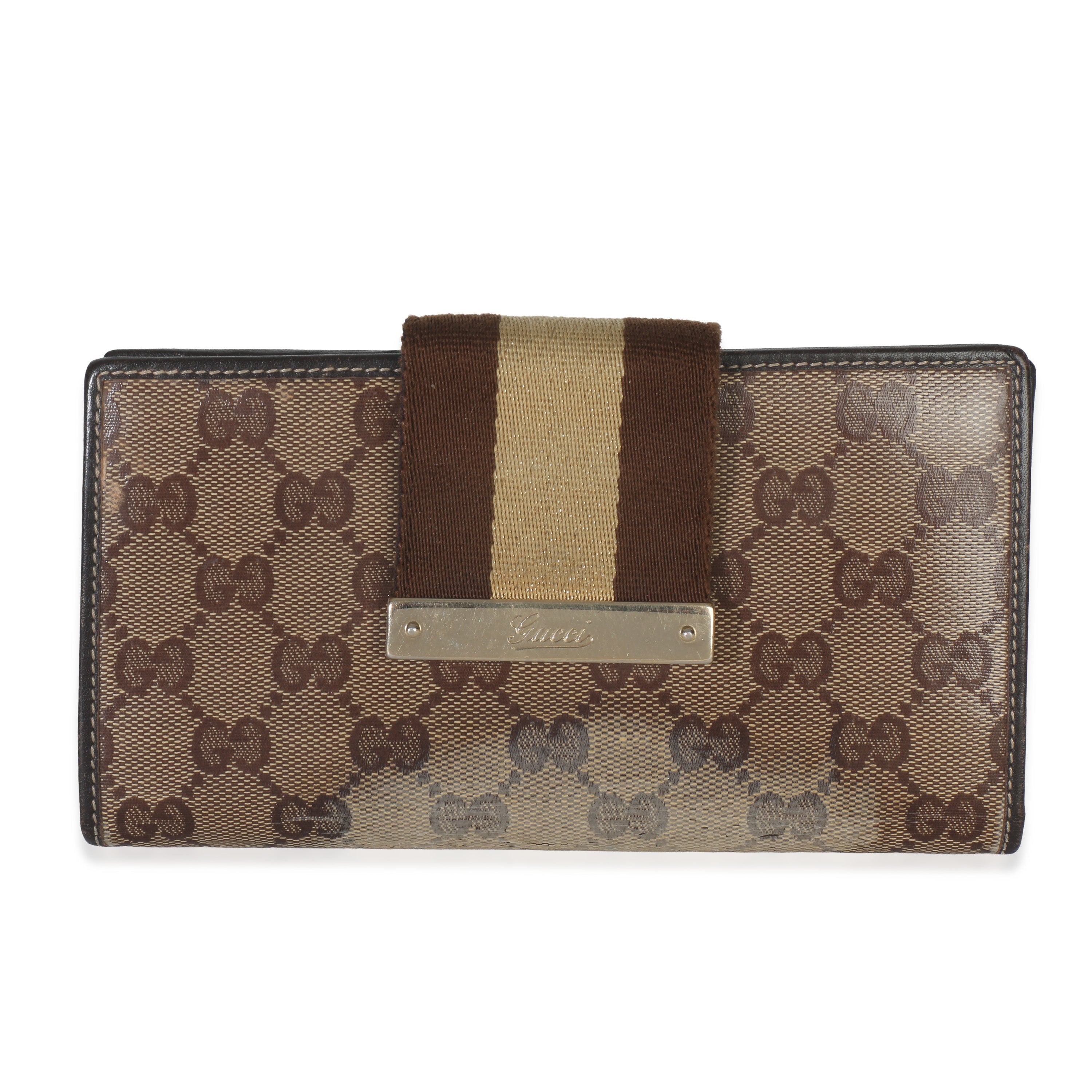 Beige Ebony GG Crystal Web Continental Long Wallet