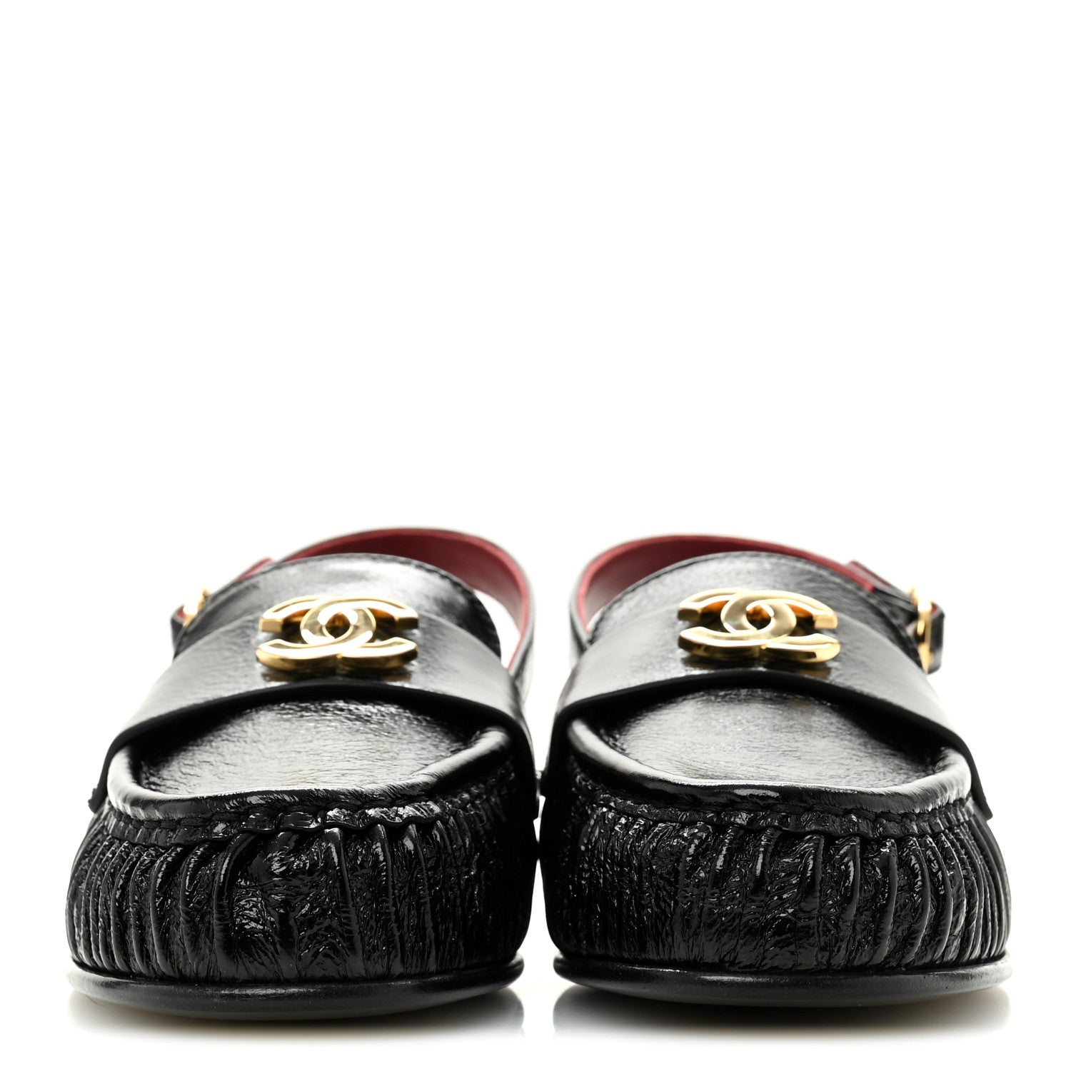 Crumpled Shiny Lambskin CC Slingback Mocassins 38 Black