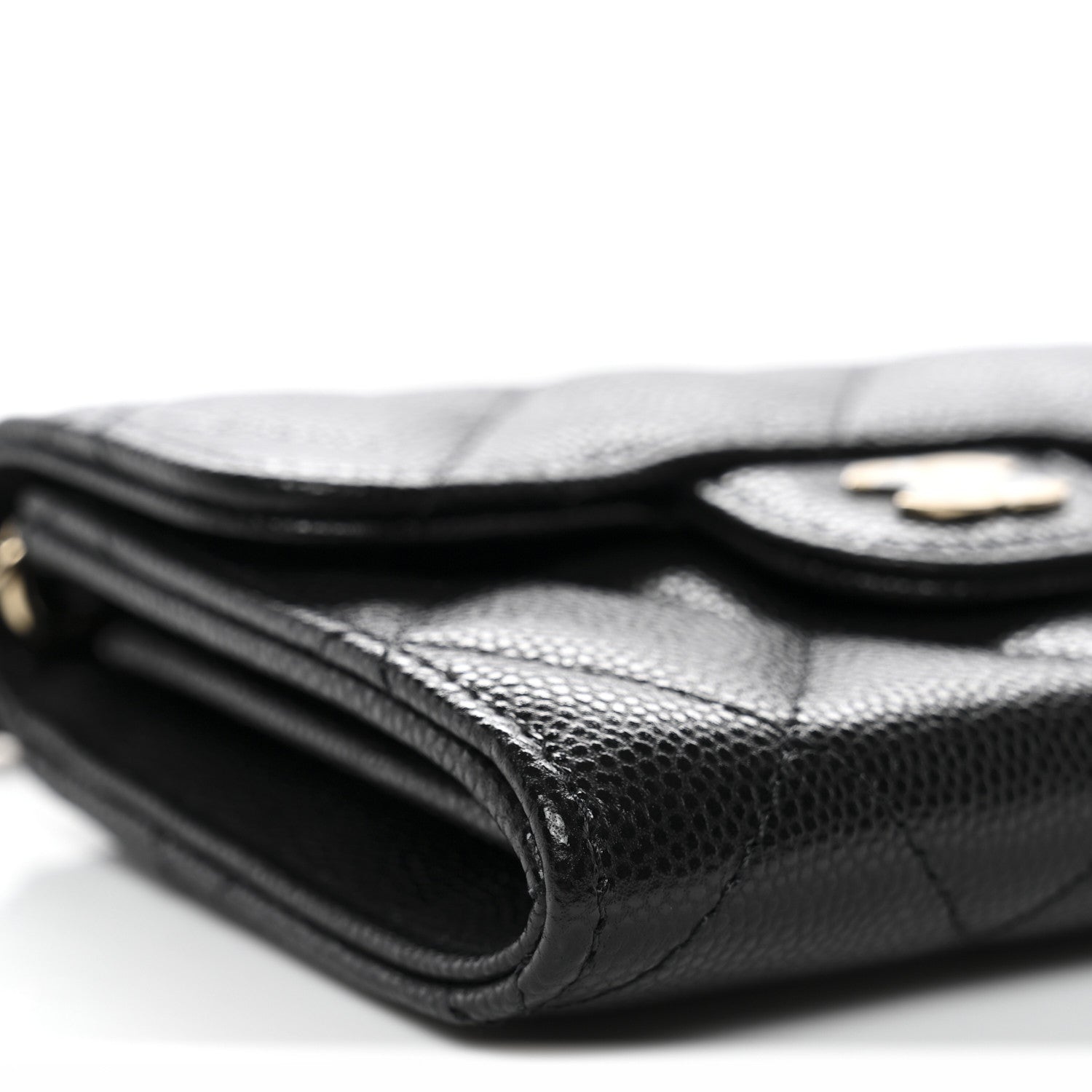 Caviar Quilted Flap Card Holder On Chain Black