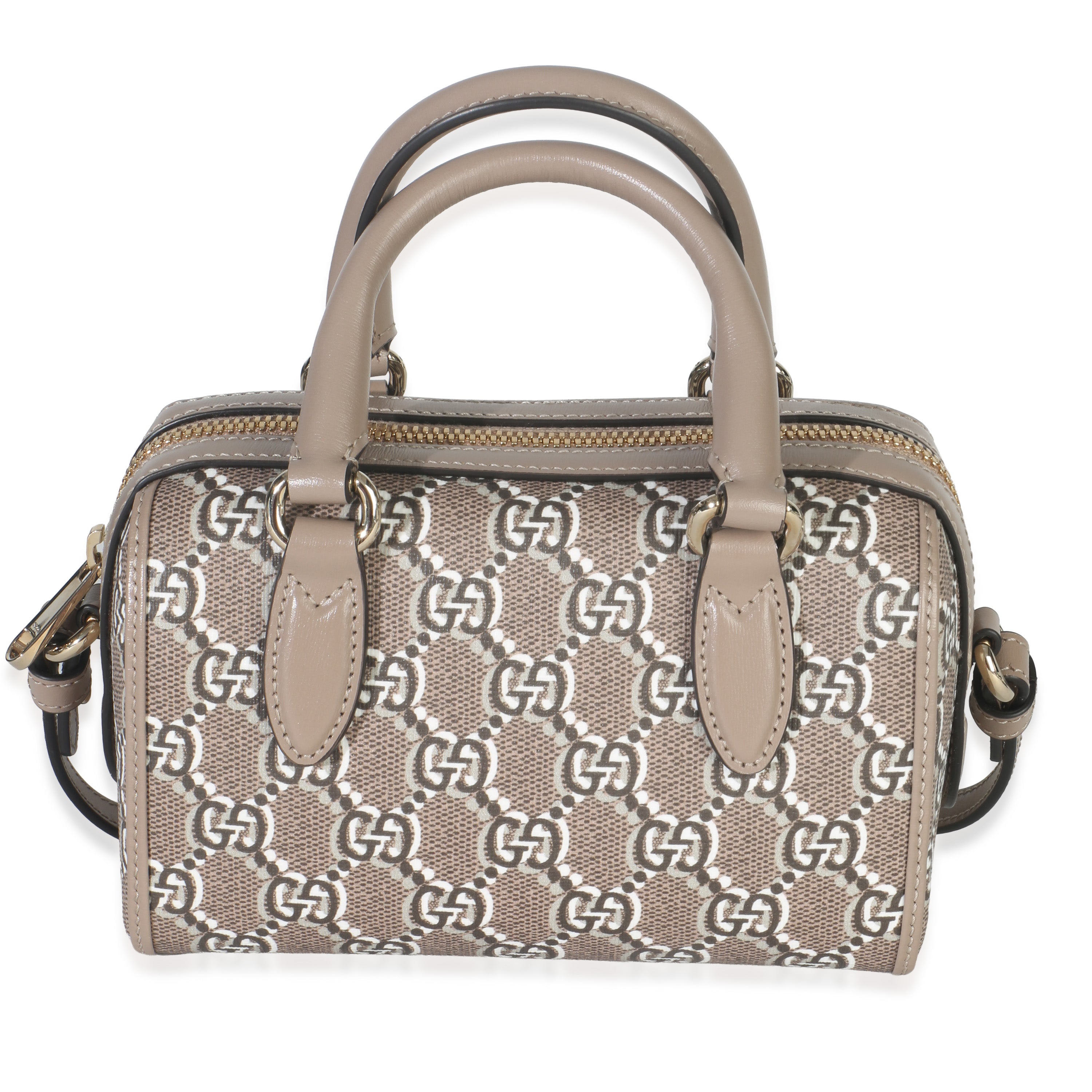 Taupe GG Shadow Monogram Super Mini Ophidia Bowler Bag