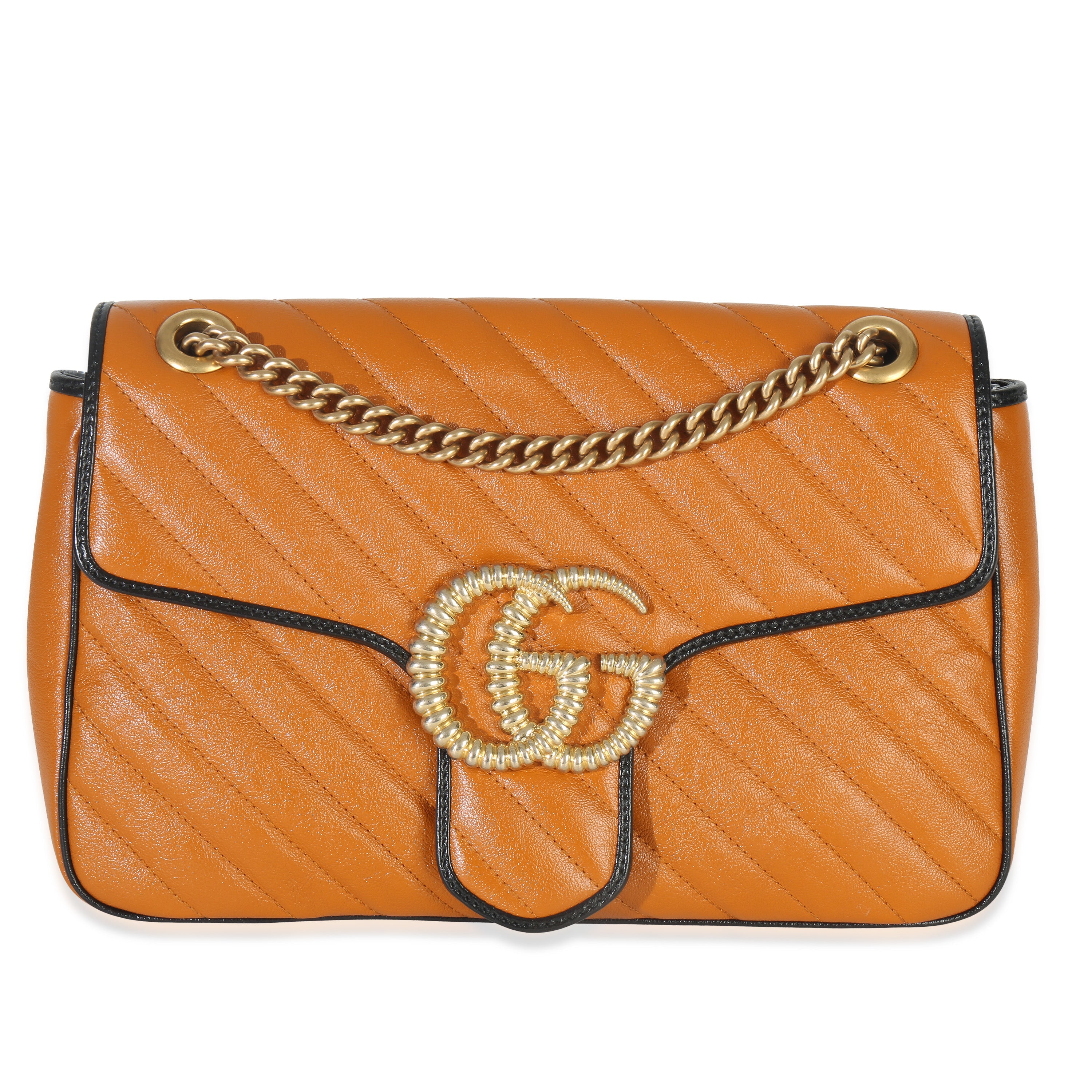 Cognac Calfskin Matelasse Diagonal Torchon Medium GG Marmont Bag