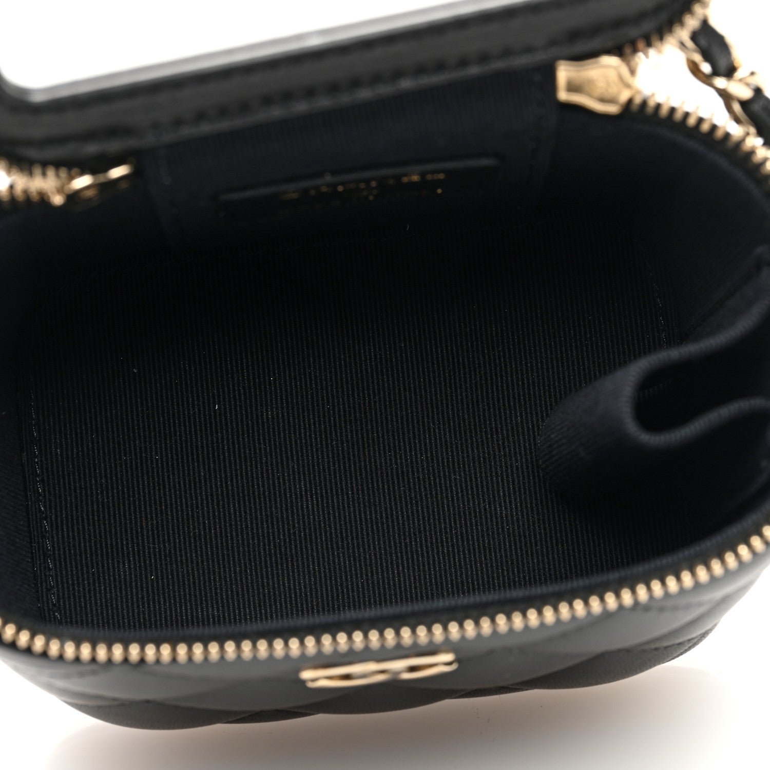 Lambskin Quilted Mini Vanity Case With Pearl Chain Black