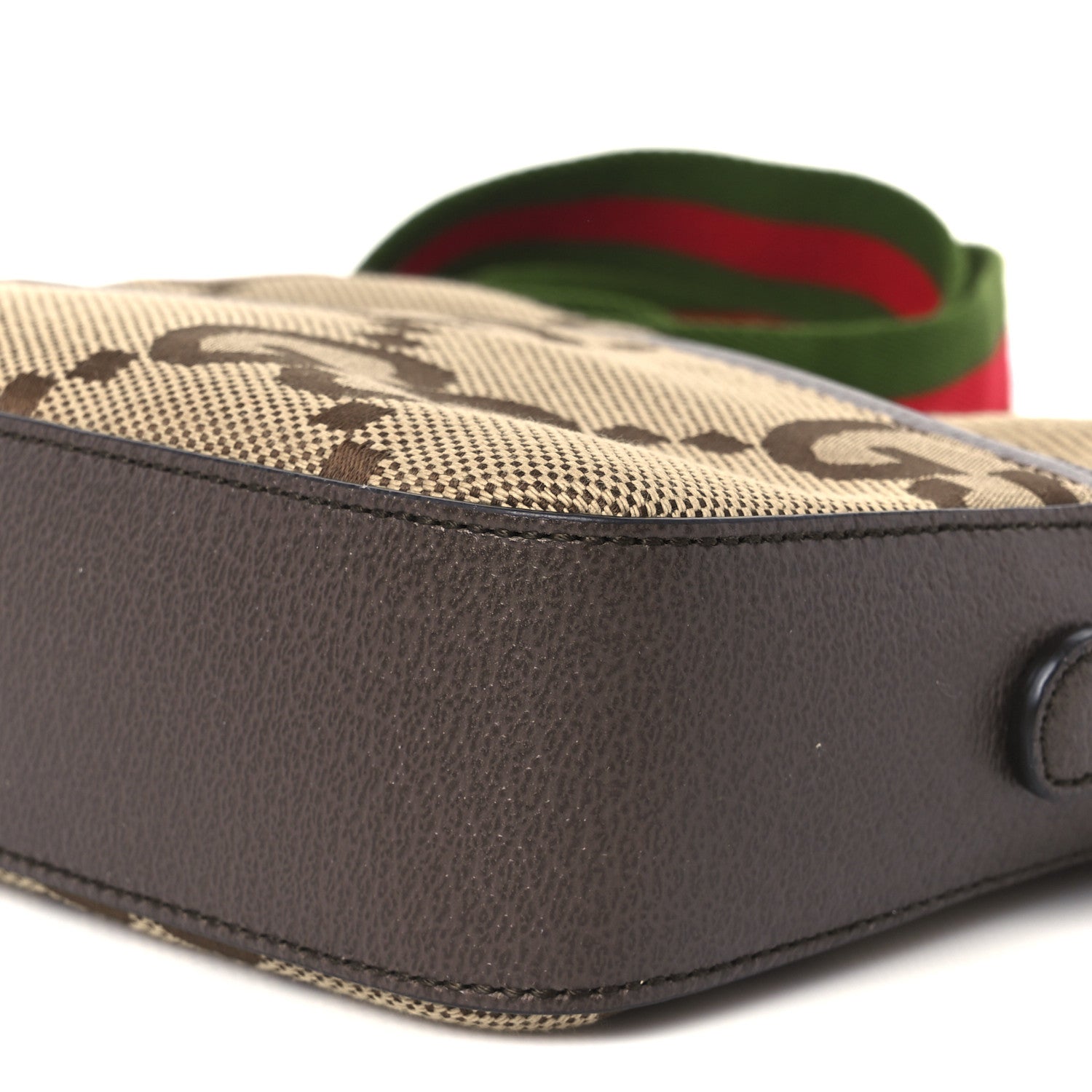 Monogram Jumbo GG Textured Dollar Calfskin Web Messenger Shoulder Bag Camel Ebony New Acero