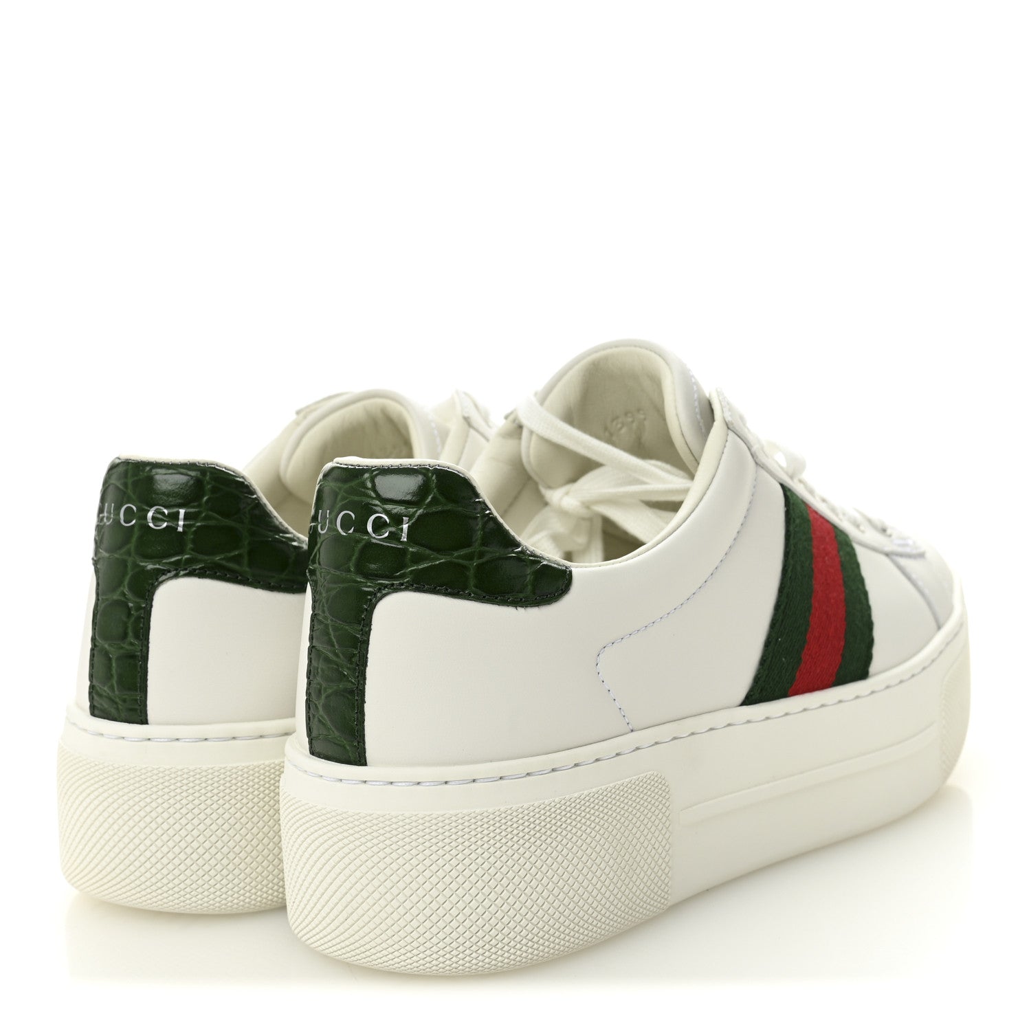 Ultralight Plume Calfskin Web Womens Ace Platform Sneakers 35.5 White