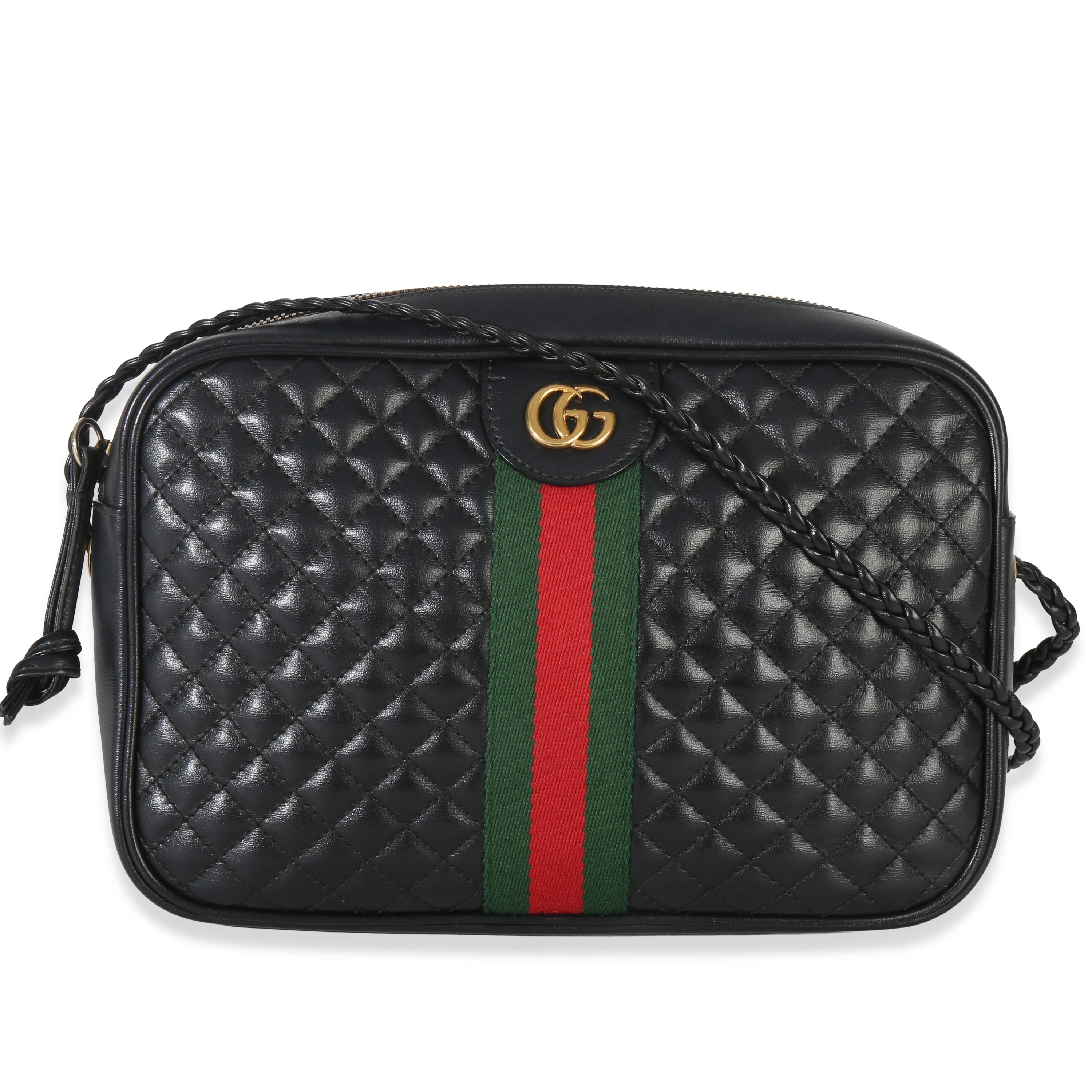 Black Calfskin Web Trapuntata Medium GG Shoulder Bag