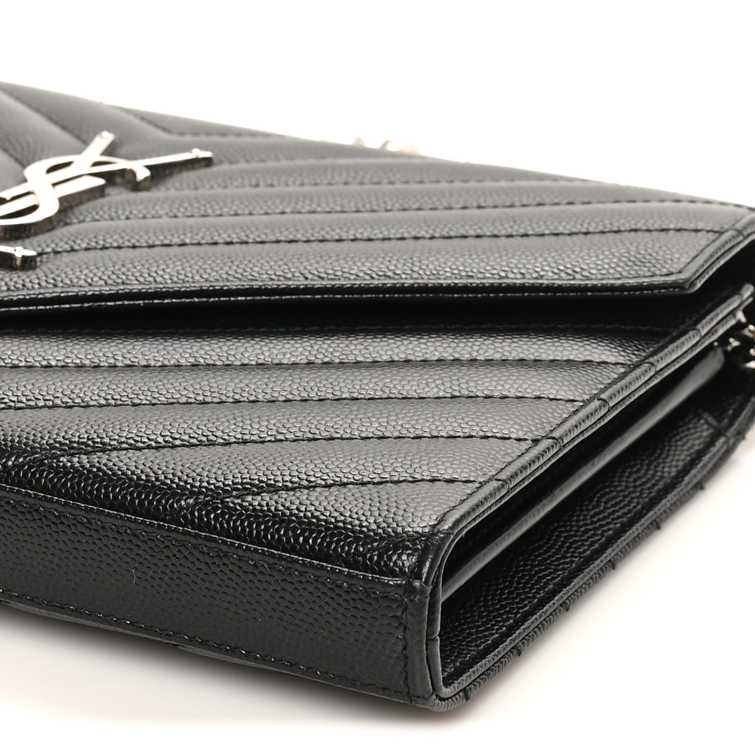 Grain De Poudre Matelasse Chevron Monogram Chain Wallet Black