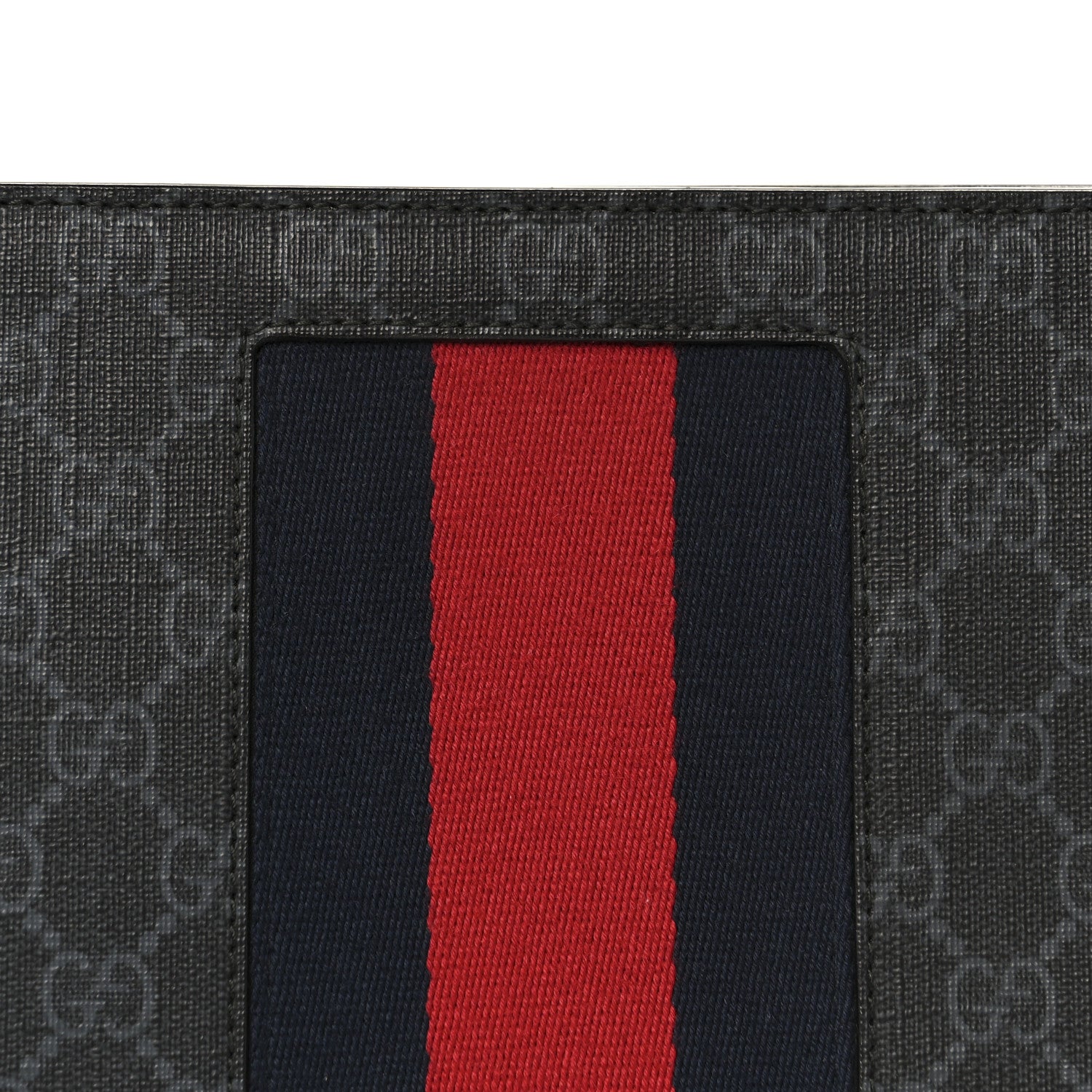 GG Supreme Monogram Selleria Calfskin Web New Web Cosmetic Case Black