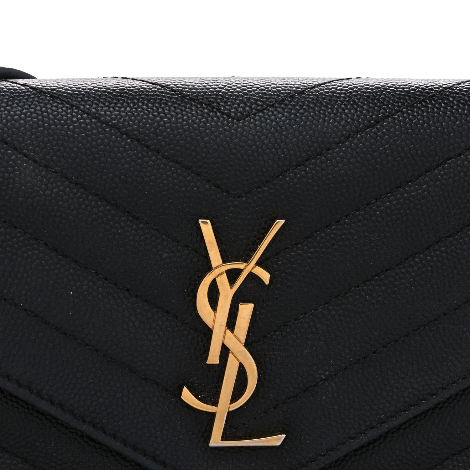 Grain De Poudre Matelasse Chevron Monogram Envelope Chain Wallet Black