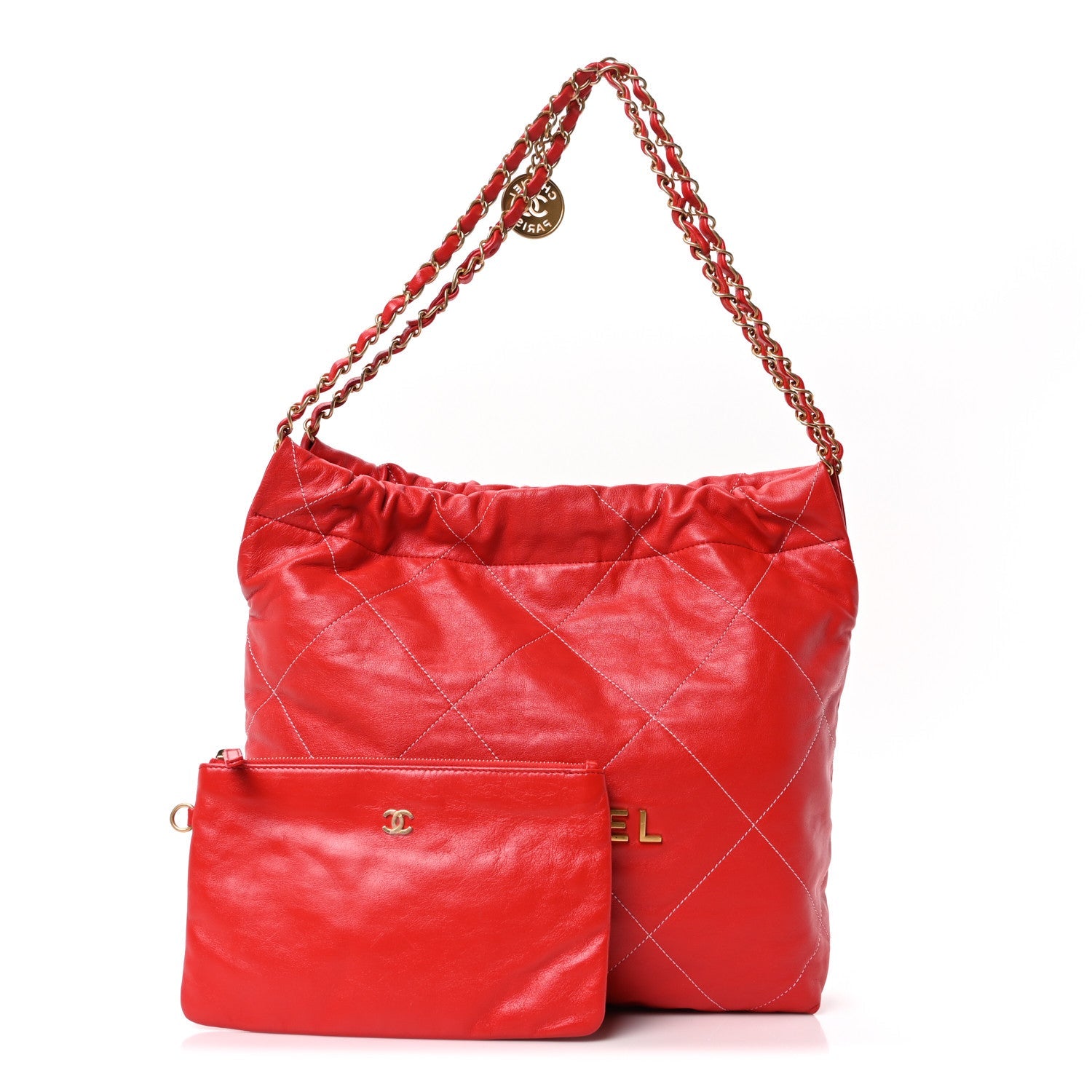 Shiny Calfskin Stitched Quilted Small Chanel 22 Red