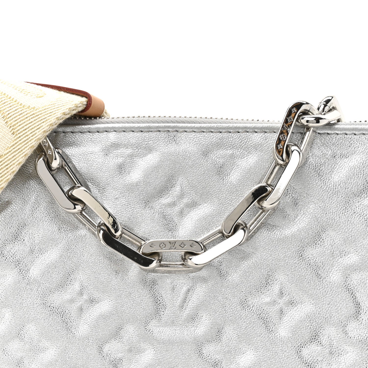 Metallic Lambskin Embossed Monogram Coussin PM Silver