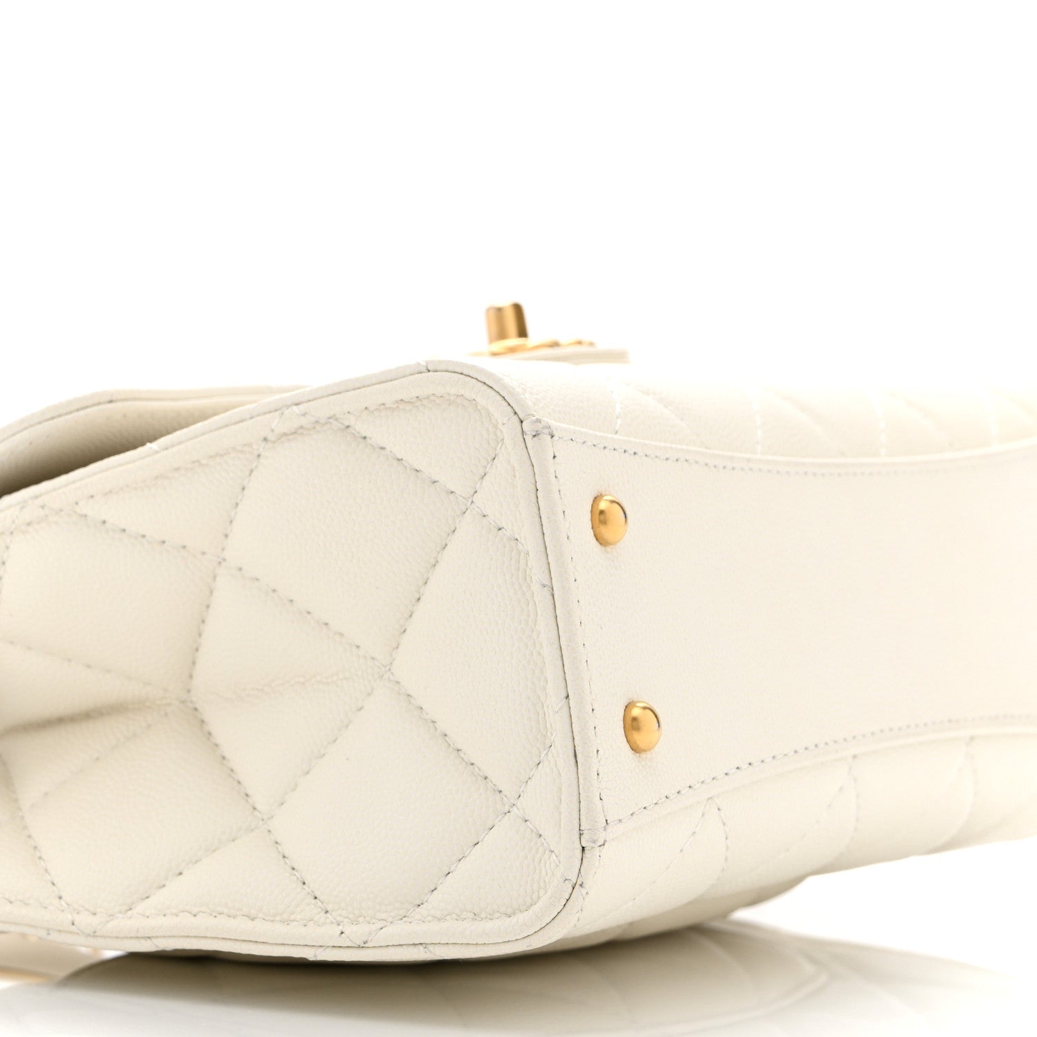 Shiny Caviar Quilted Small Top Handle Flap White