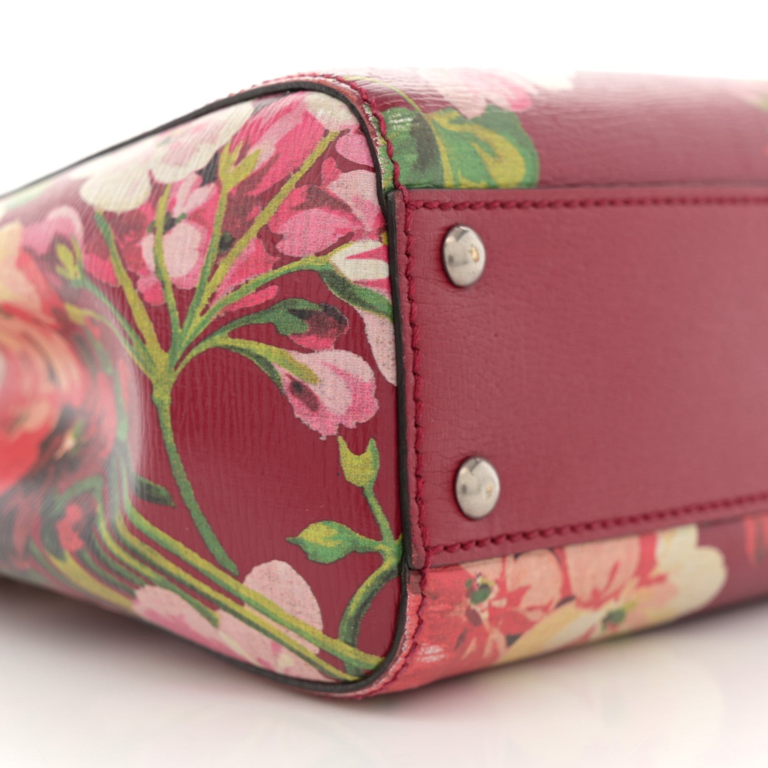 Shangai Calfskin Blooms Print Mini Bamboo Shopper Tote Romantic Cerise Multicolor
