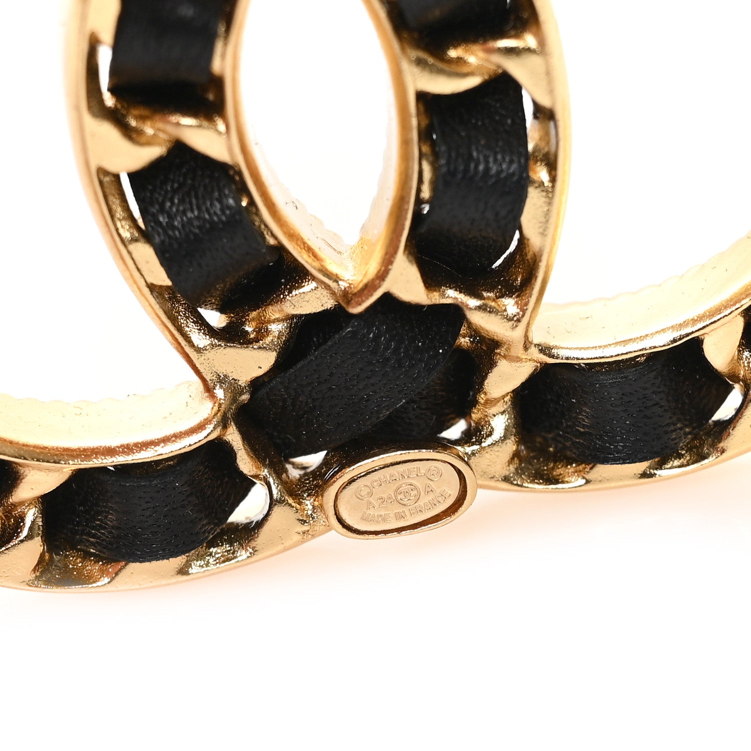Lambskin Chain CC Brooch Black Gold