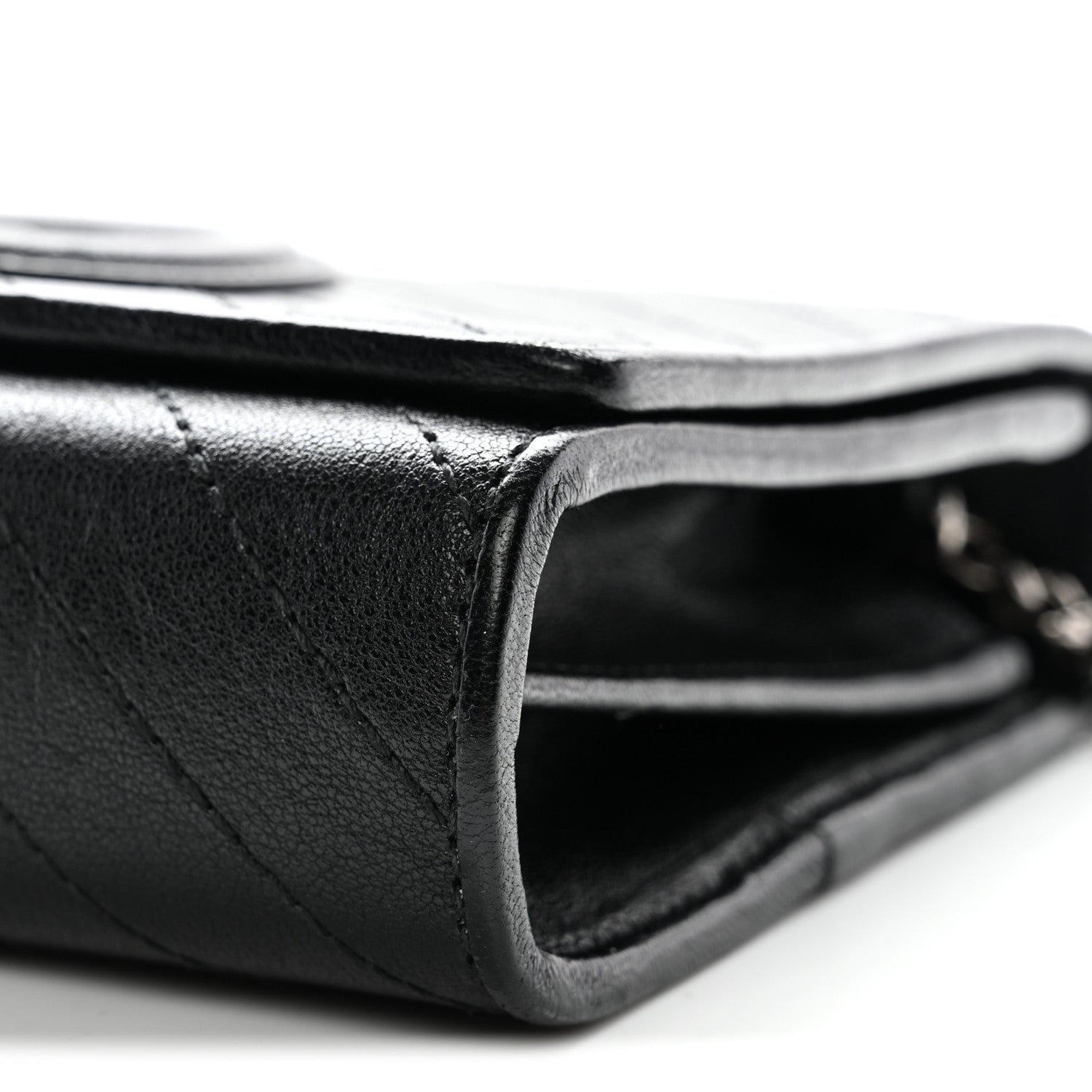 Sakai Be Green Calfskin Diagonal Stitched Blondie Wallet on Chain Black