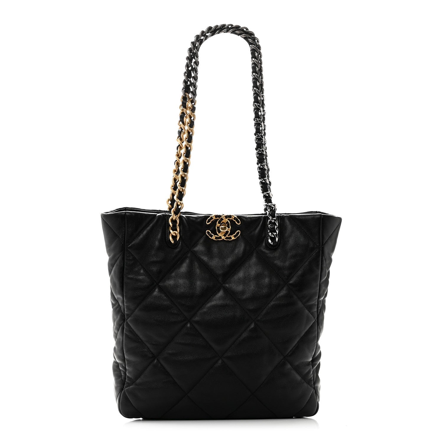 Lambskin Quilted Chanel 19 Shopping Bag Black