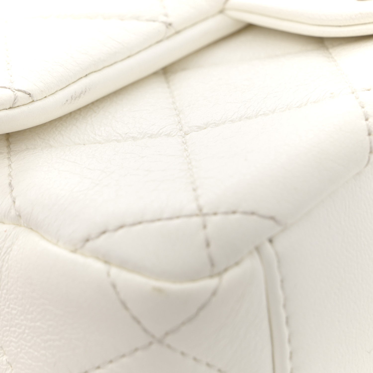Shiny Lambskin Quilted Mini Flap White