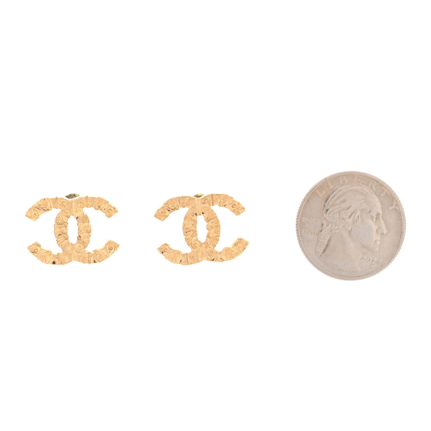 Metal Textured CC Earrings Gold