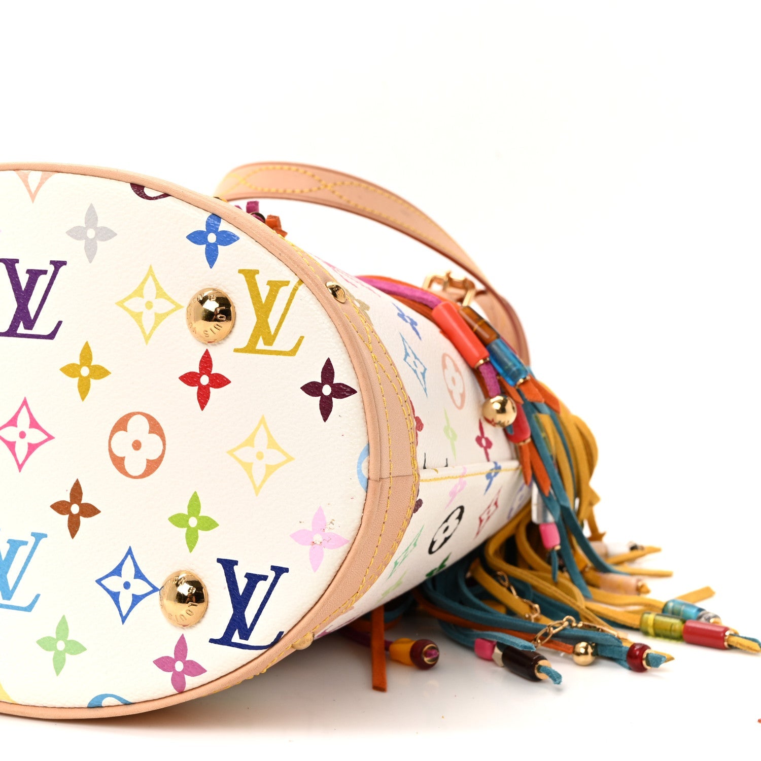Monogram Multicolor Fringe Bucket White