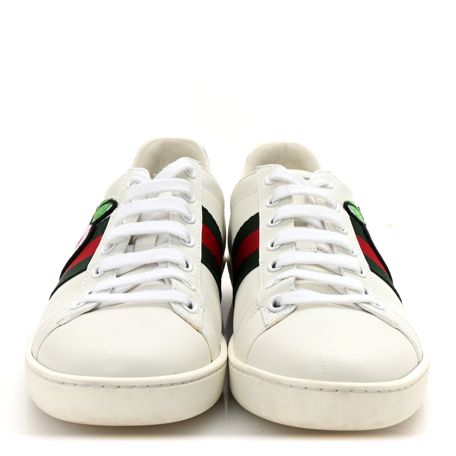 Calfskin Web GG Apple Embroidered Womens Ace Sneakers 37 White