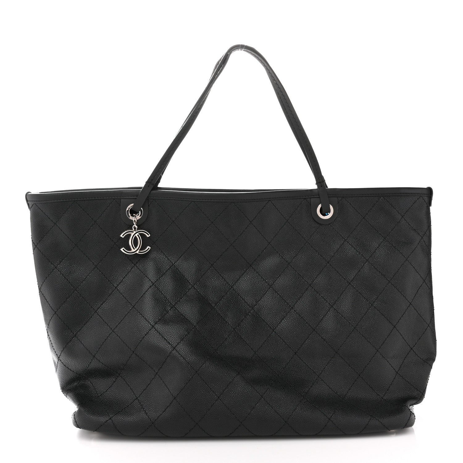 Grained Calfskin Large Shopping Fever Tote Black
