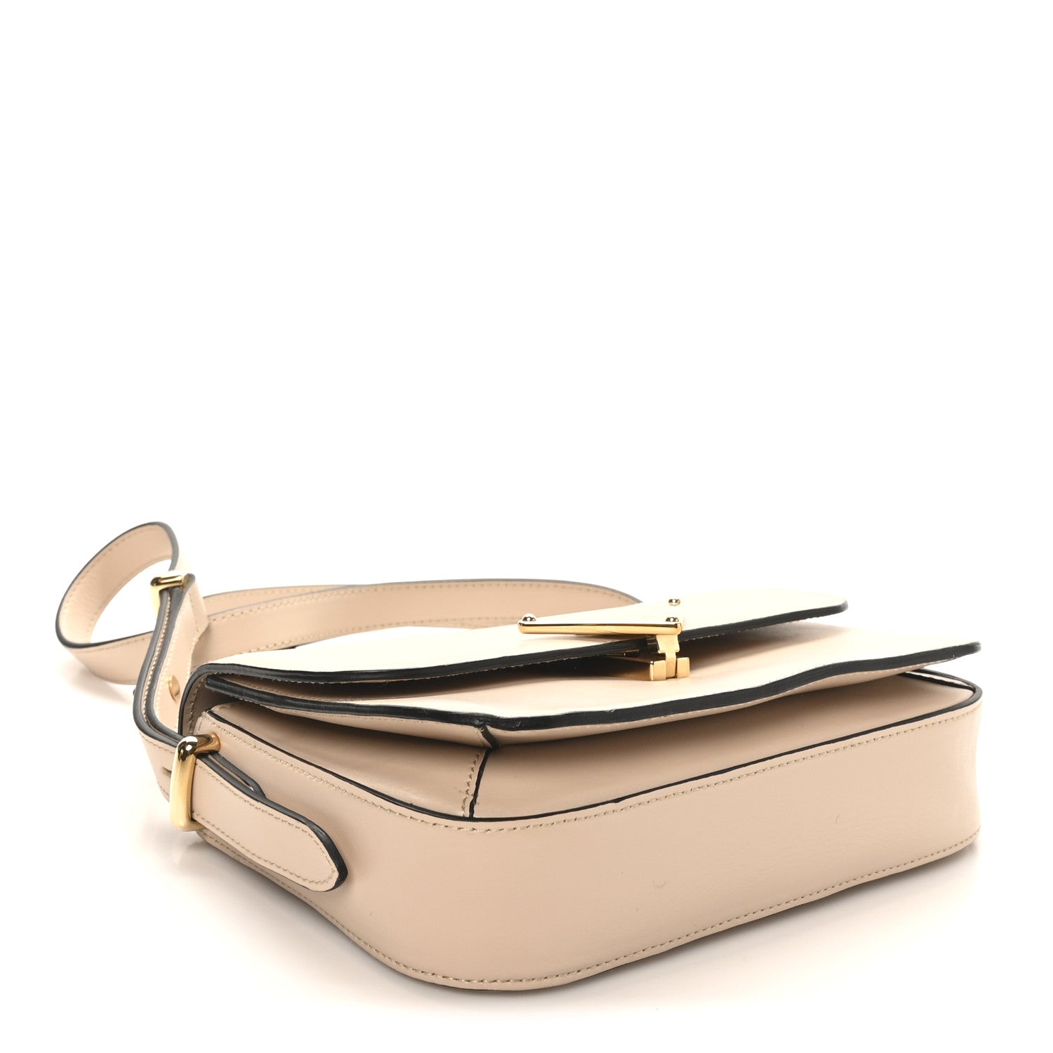 Box Calfskin Triangle Embleme Flap Shoulder Bag Sabbia