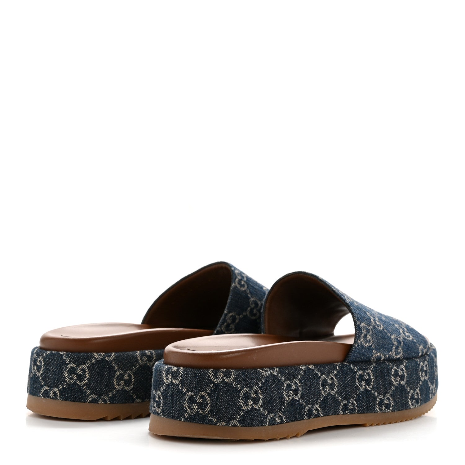 New Denim GG Monogram Angelina Platform 55mm Slide Sandals 41 Blue Tea