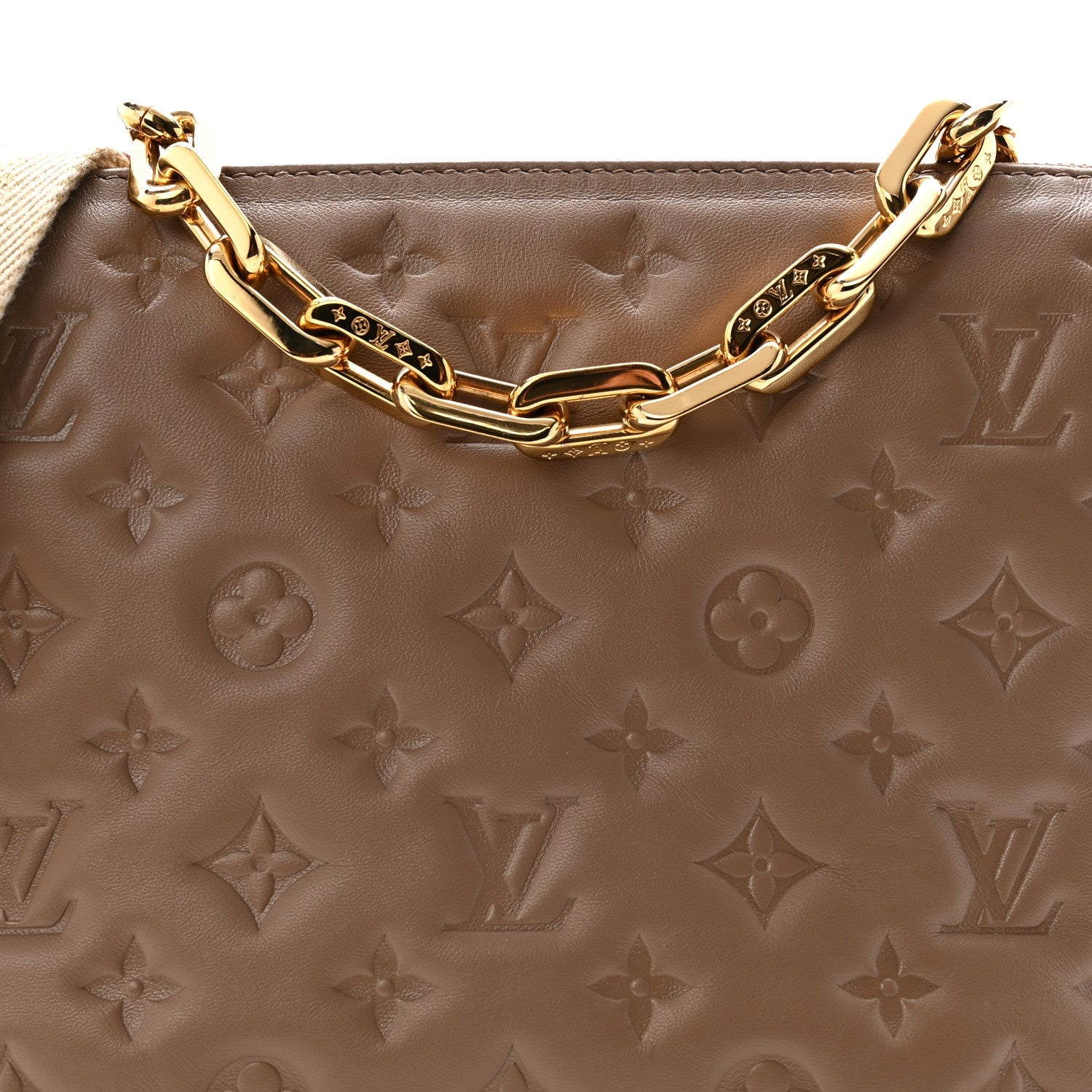 Lambskin Embossed Monogram Coussin PM Taupe