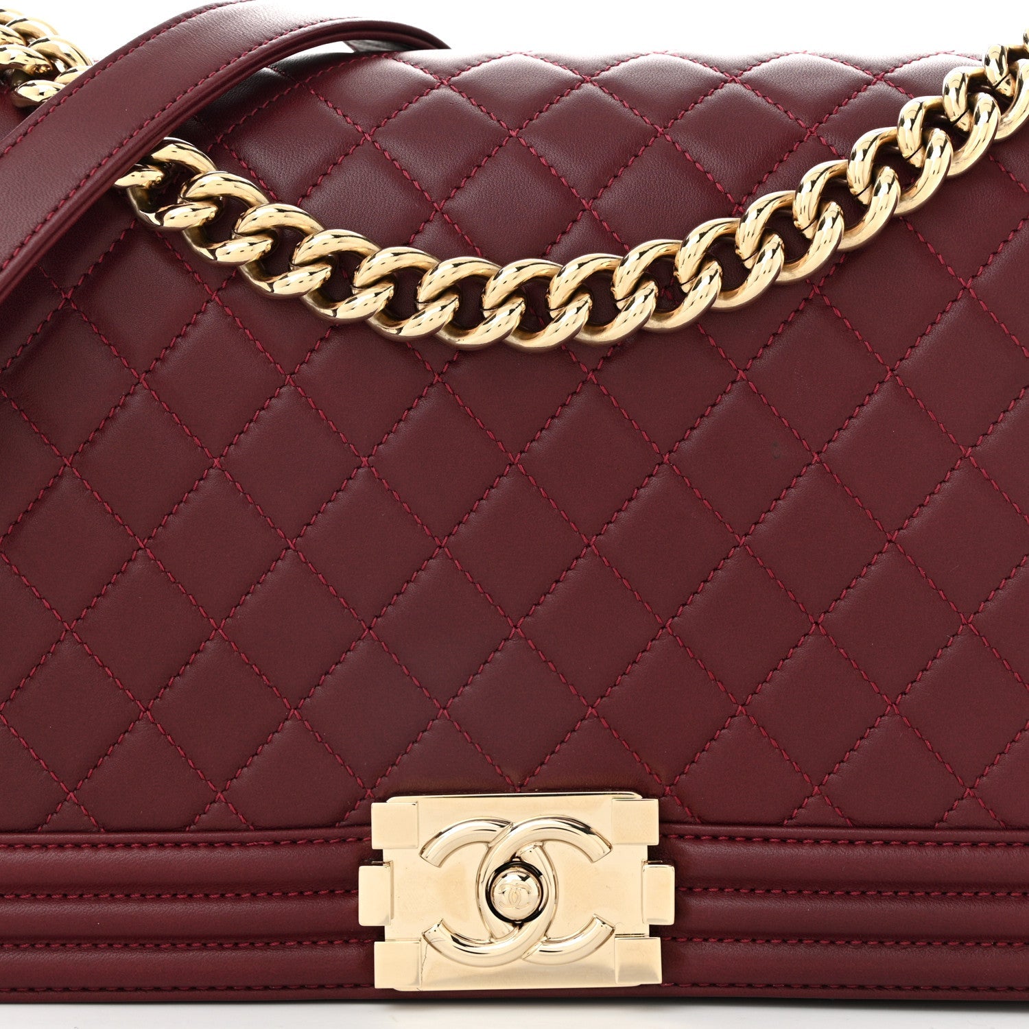 Lambskin Quilted New Medium Boy Flap Dark Red