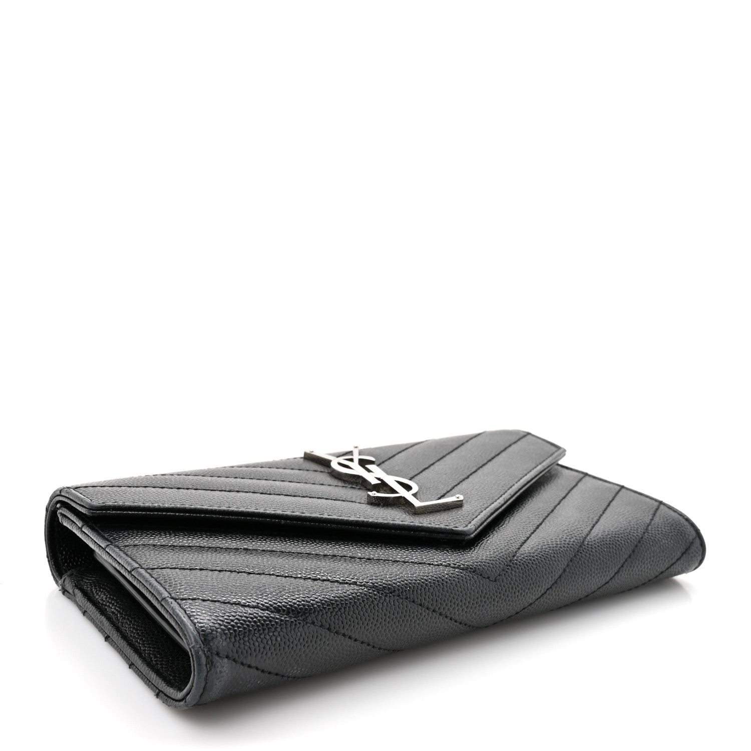 Grain De Poudre Matelasse Chevron Monogram Flap Wallet Black