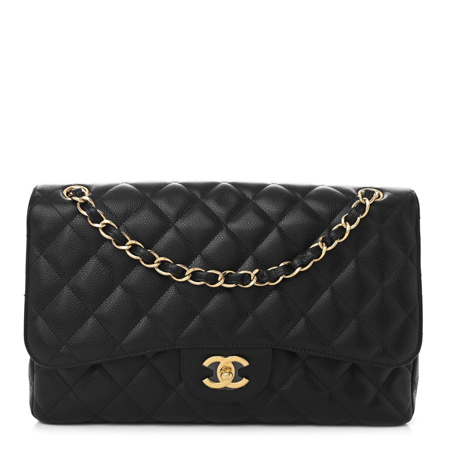 Caviar Quilted Jumbo Double Flap Black