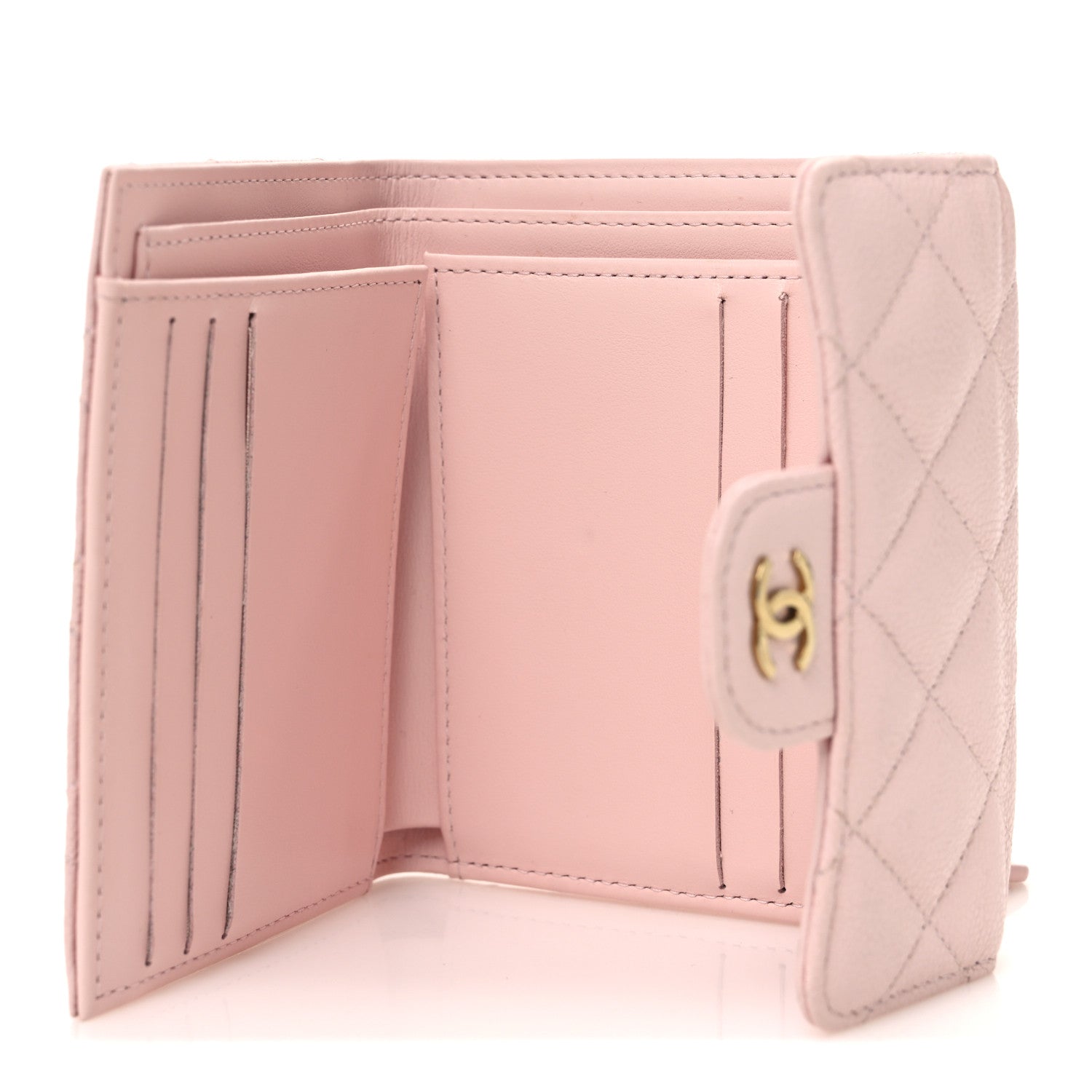 Caviar Quilted Compact Flap Wallet Light Pink