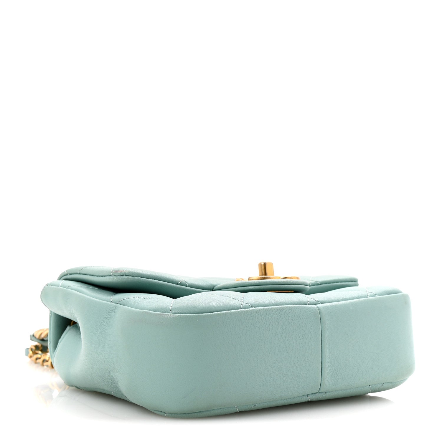 Lambskin Quilted Small Circular Handle Bag Blue