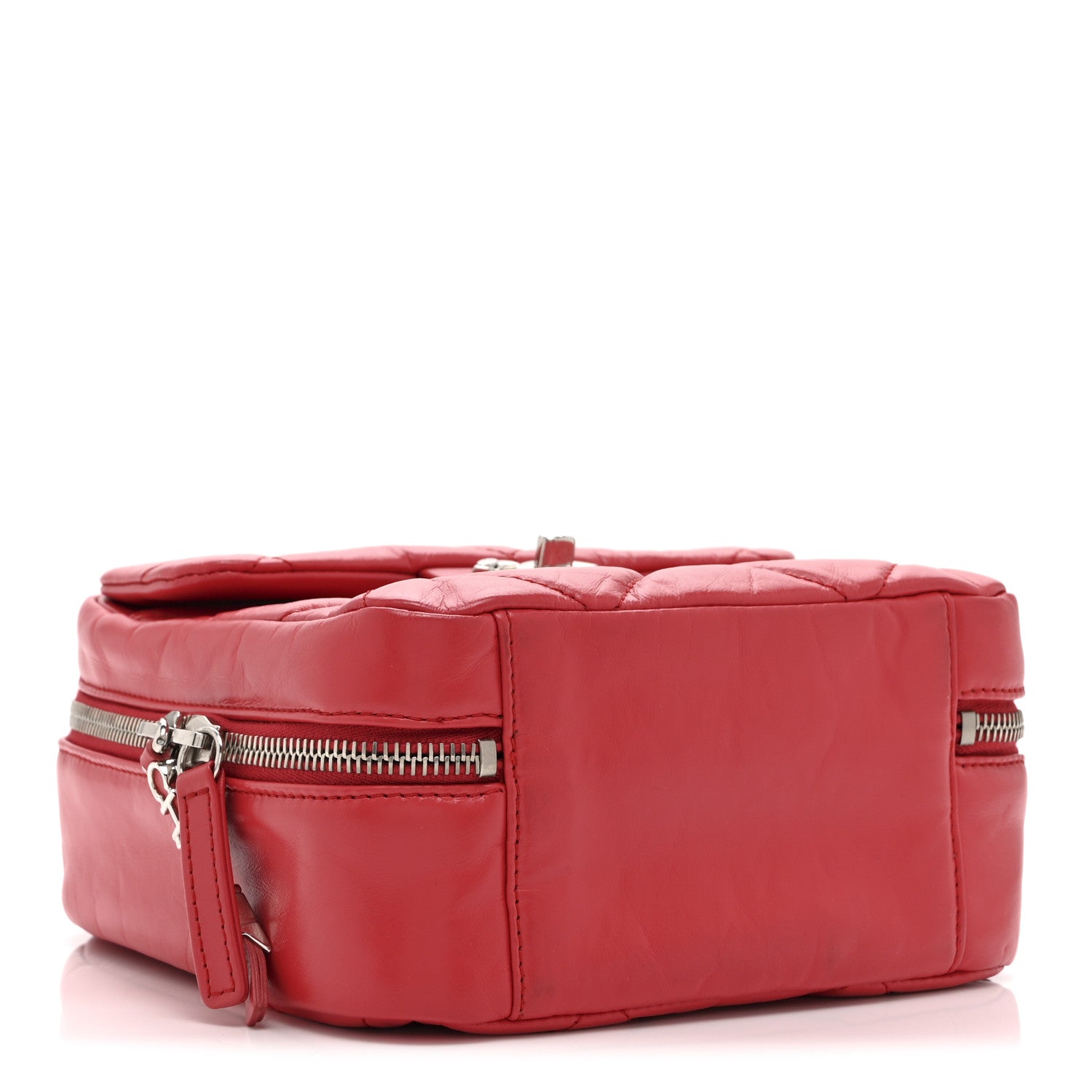Aged Calfskin Quilted Top Handle Camera Case Red
