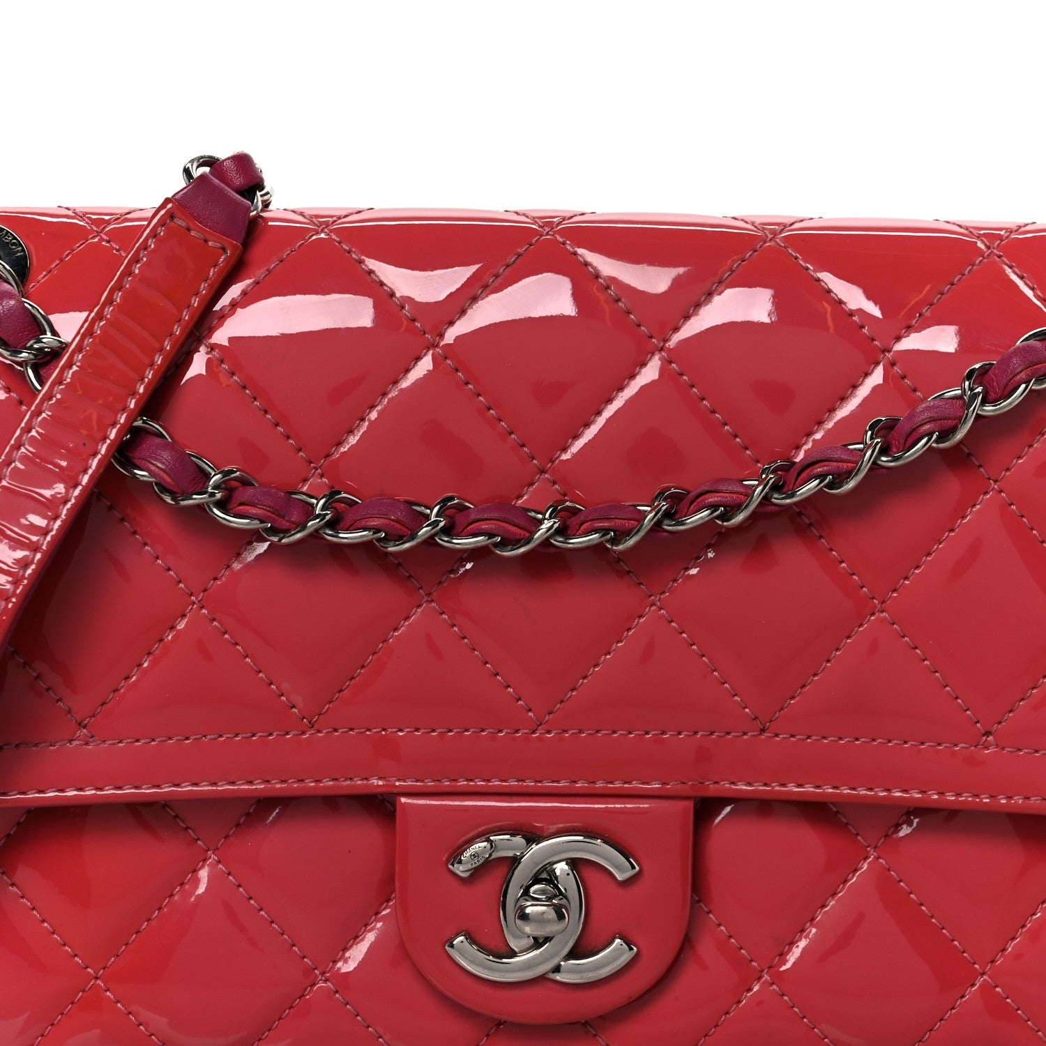 Patent Quilted Large Coco Shine Flap Pink