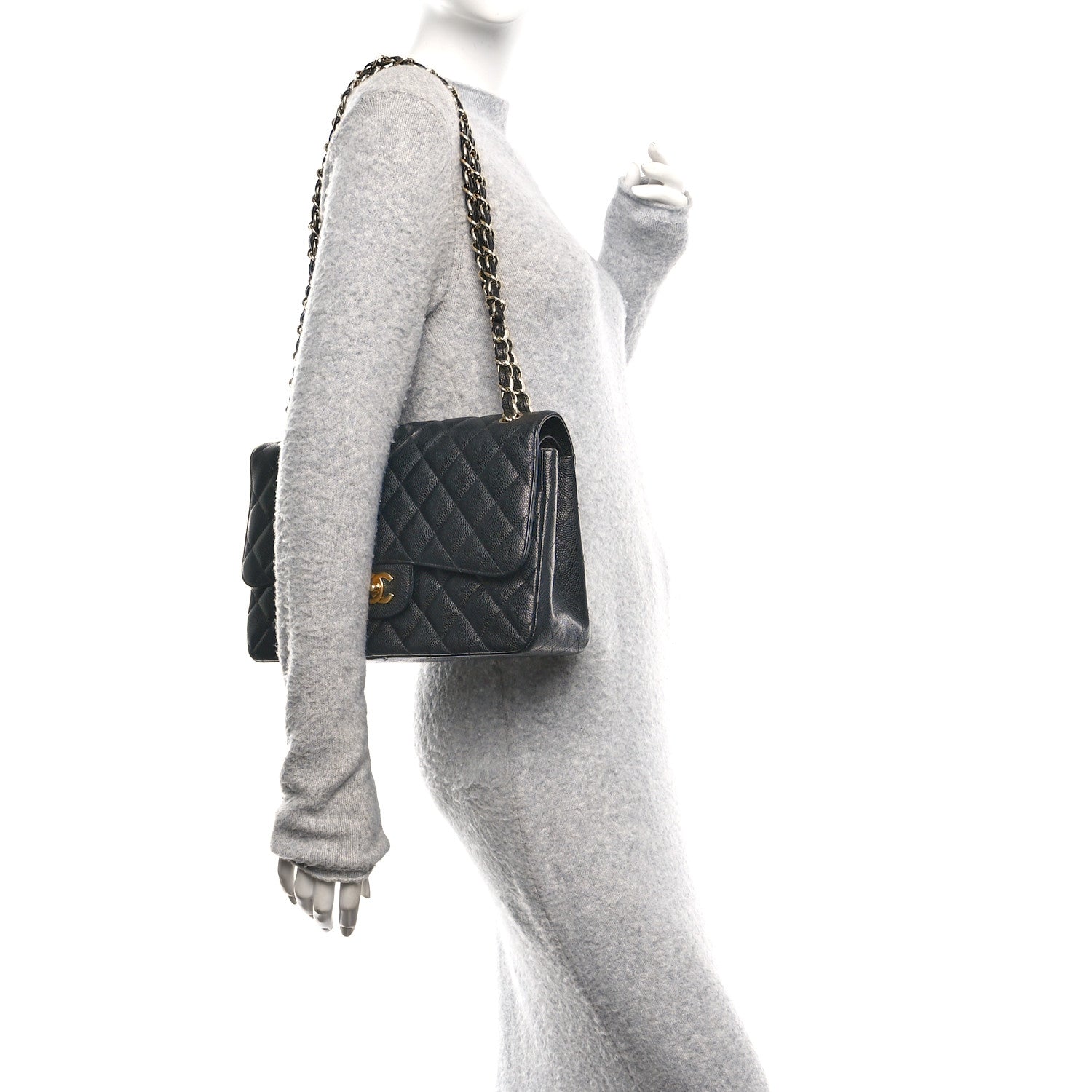 Caviar Quilted Jumbo Double Flap Black