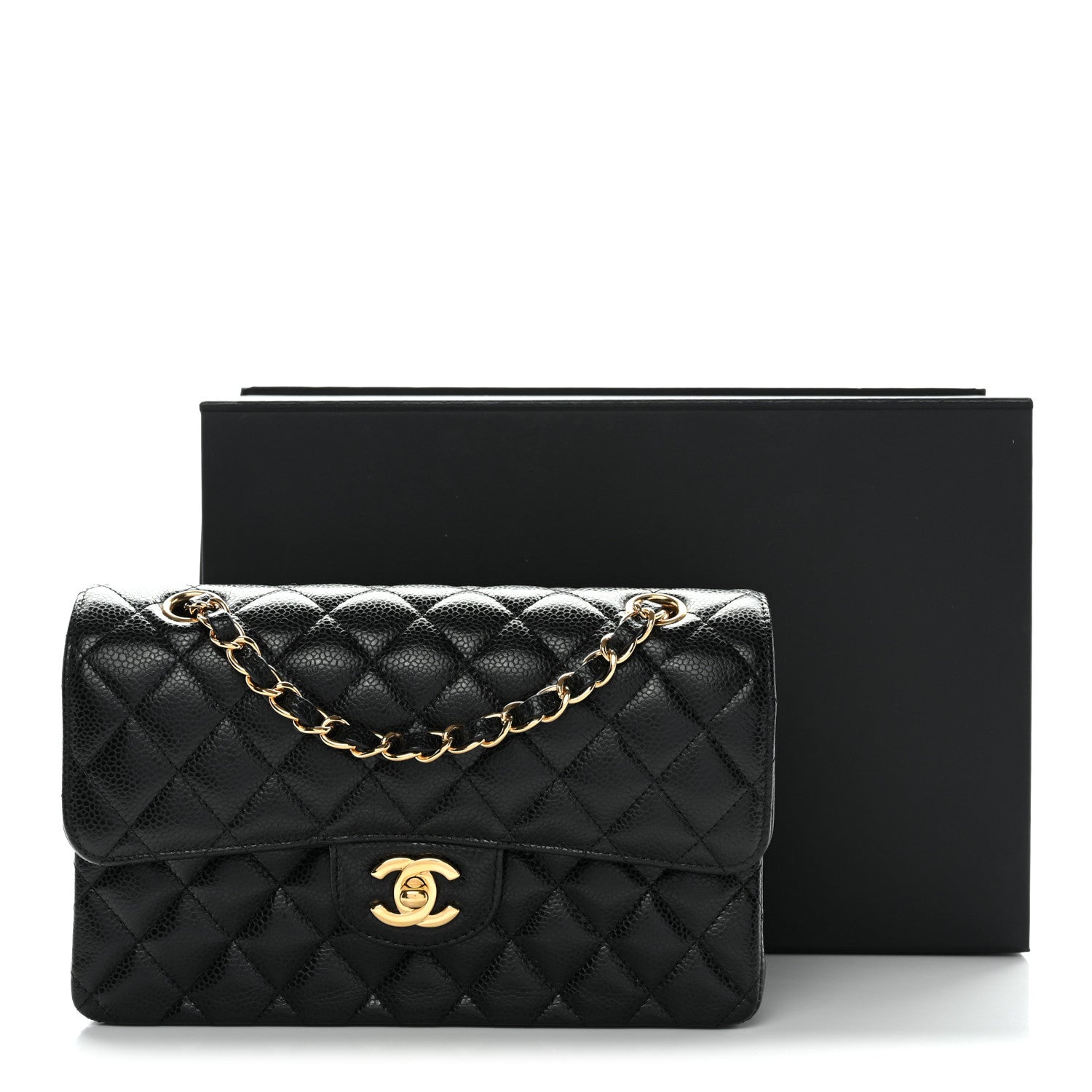 Caviar Quilted Small Double Flap Black