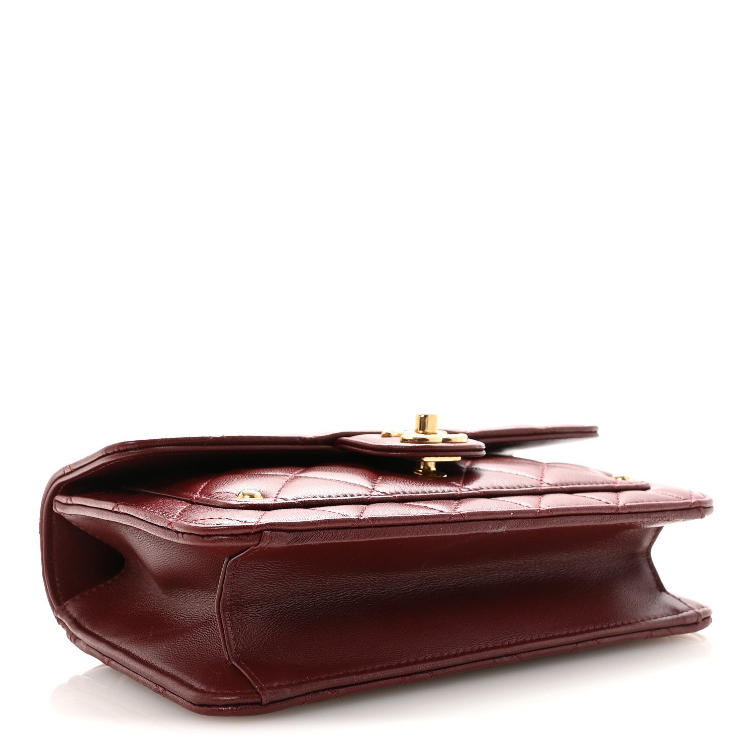 Lambskin Quilted Top Handle Clutch With Chain Burgundy