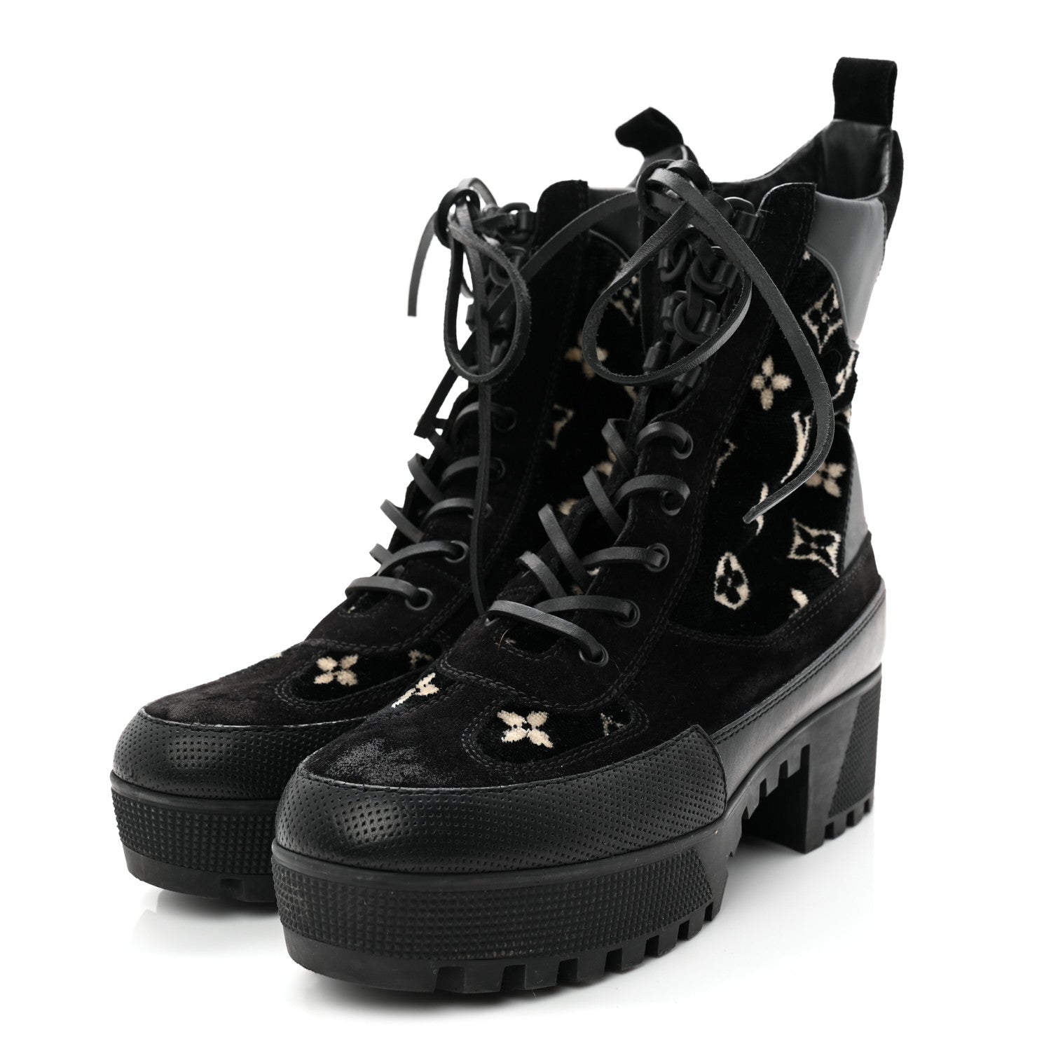 Velvet Calfskin Monogram Laureate Platform Desert Boots 40 Black White