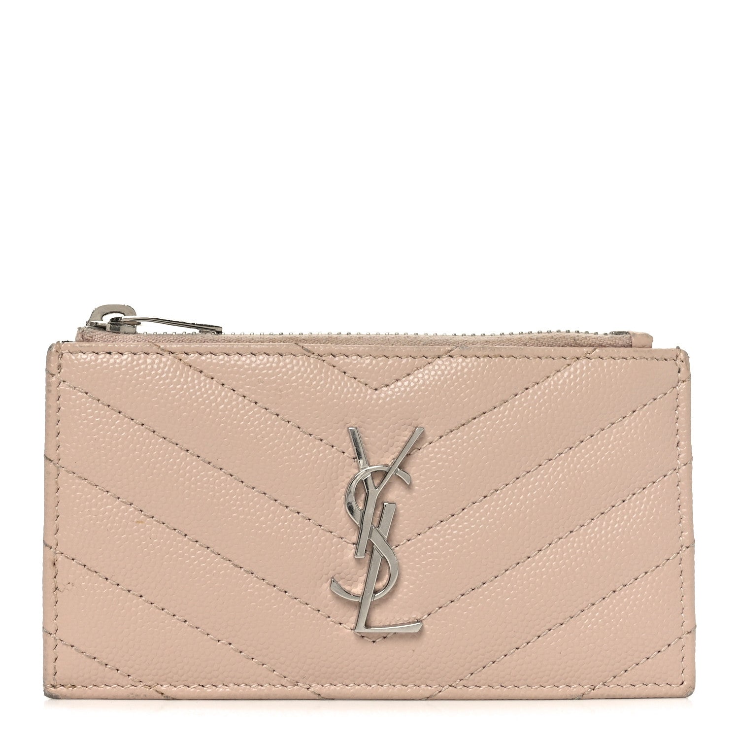 Grain De Poudre Matelasse Chevron Monogram Fragments Zippered Card Case Marble Pink