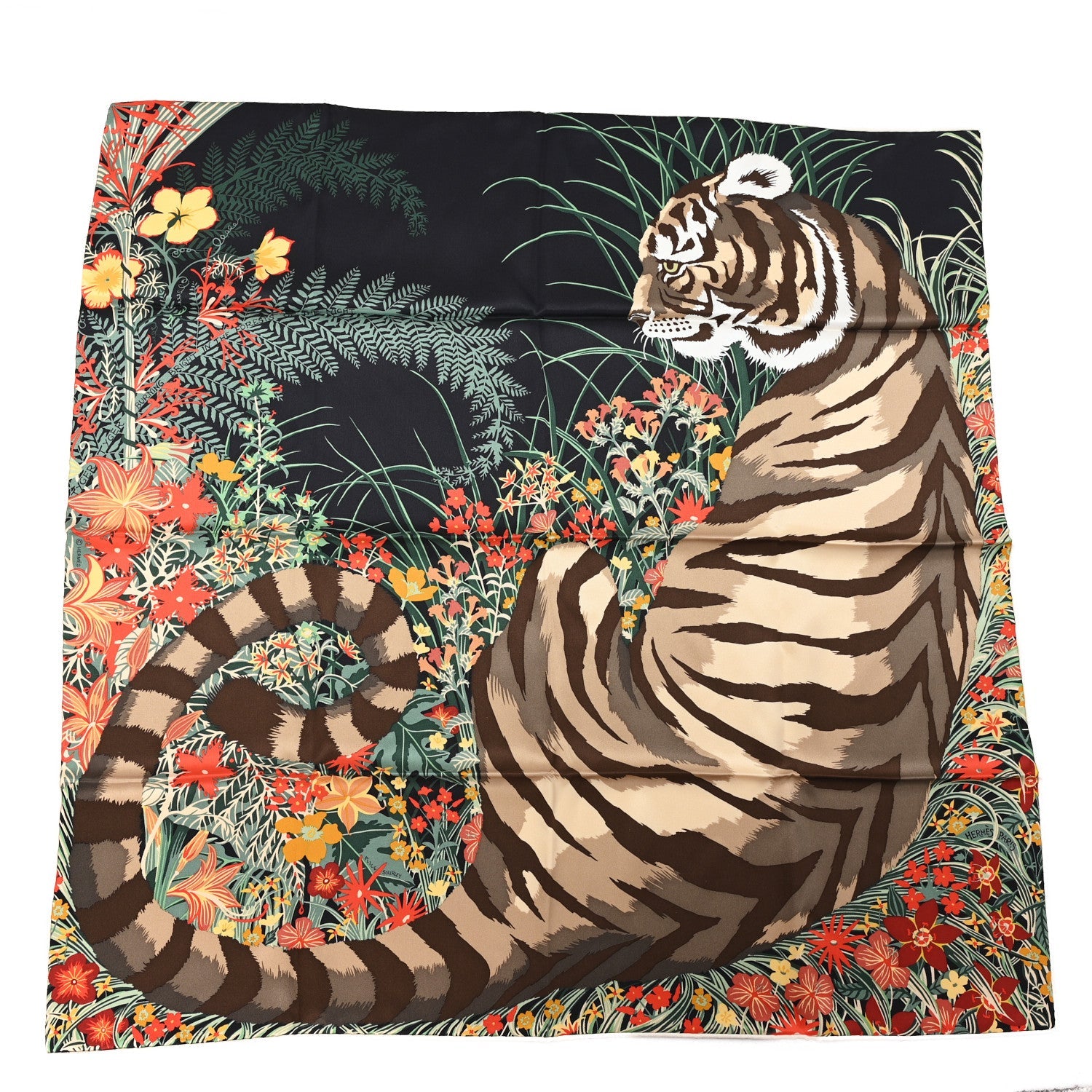 Silk Tyger Tyger Scarf 70 Black Beige Corail