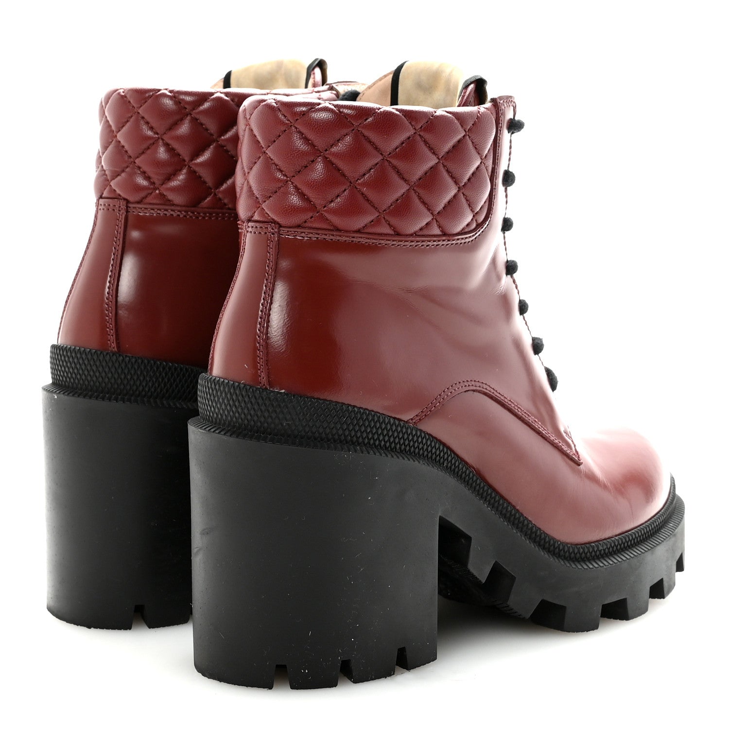 Magnum Calfskin Nappa Quilted Lace Up Ankle Boots 36 Garnet Red