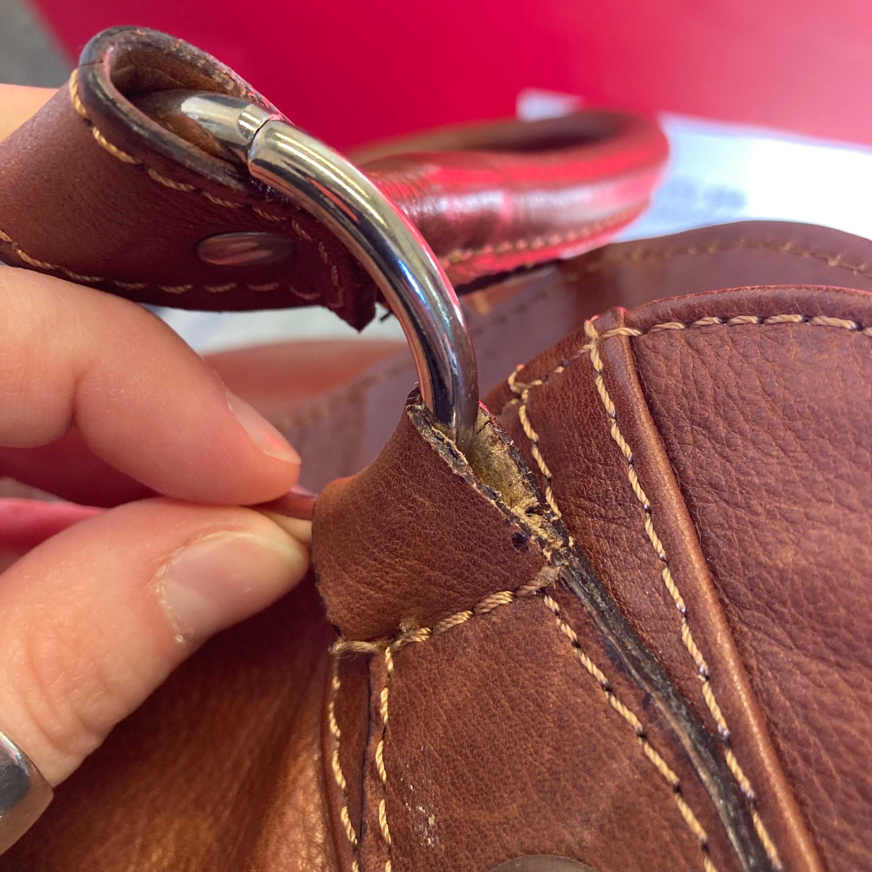 Handbag Leather In Brown, Size:Medium