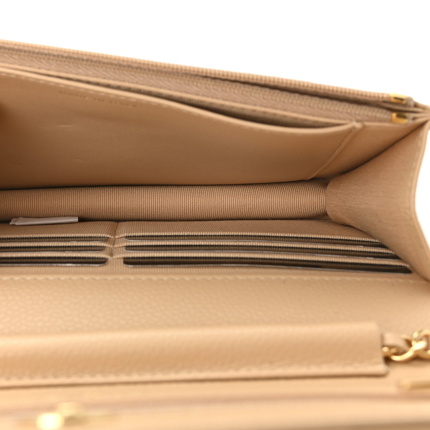 Caviar Quilted Wallet on Chain WOC Beige