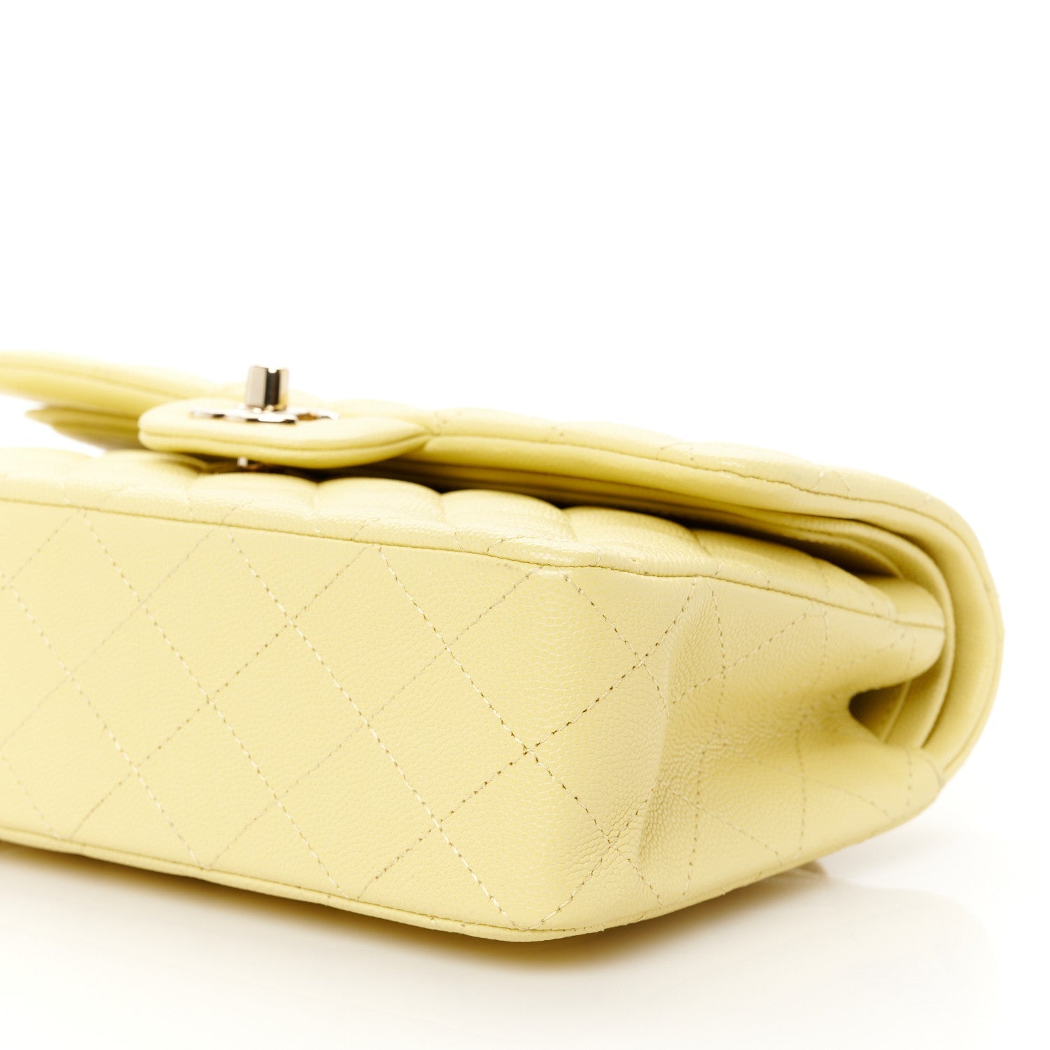 Caviar Quilted Small Double Flap Light Yellow