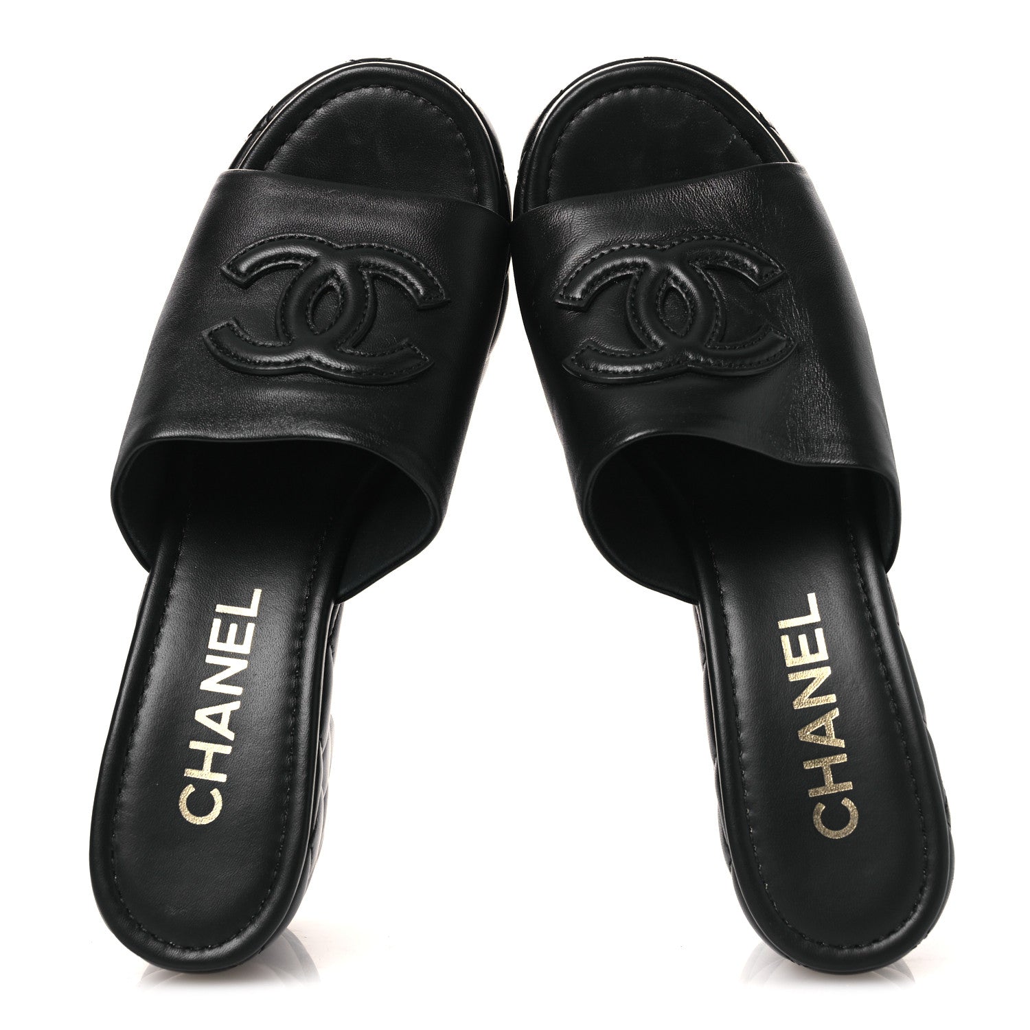 Lambskin Quilted CC Platform Mules 40 Black