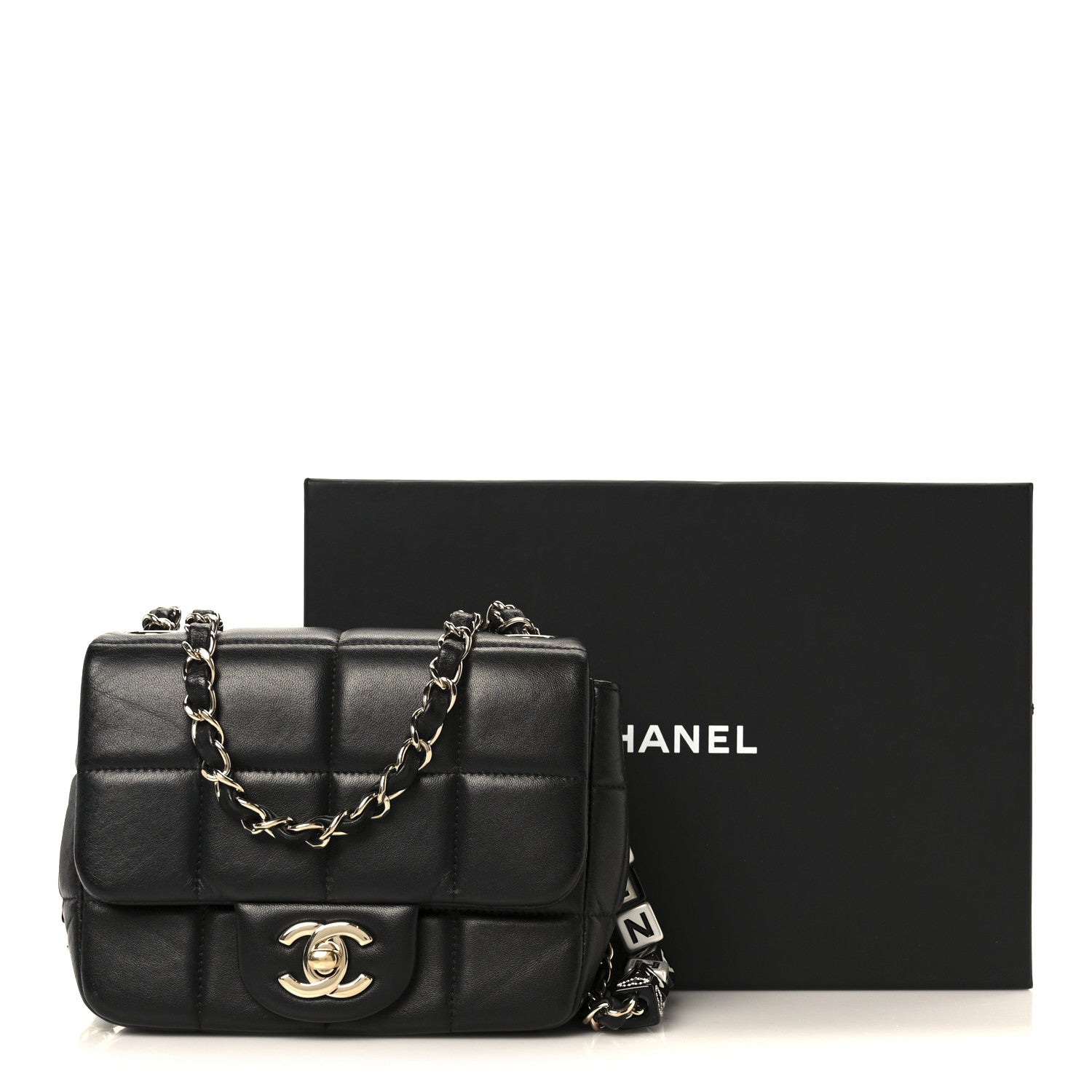 Lambskin Resin Crystal Square Quilted Mini Monacoco Flap Black