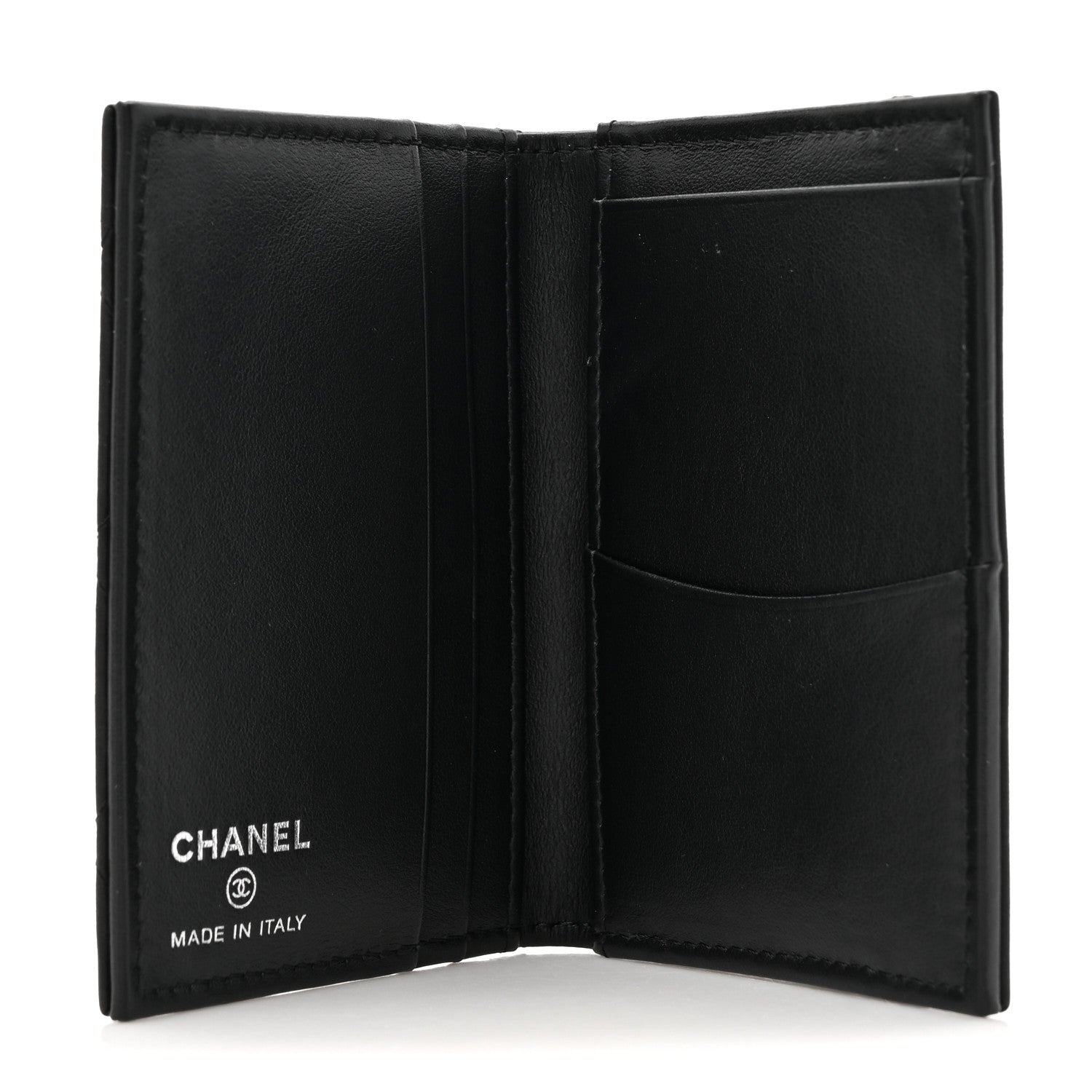 Grained Calfskin Quilted Card Holder Wallet So Black